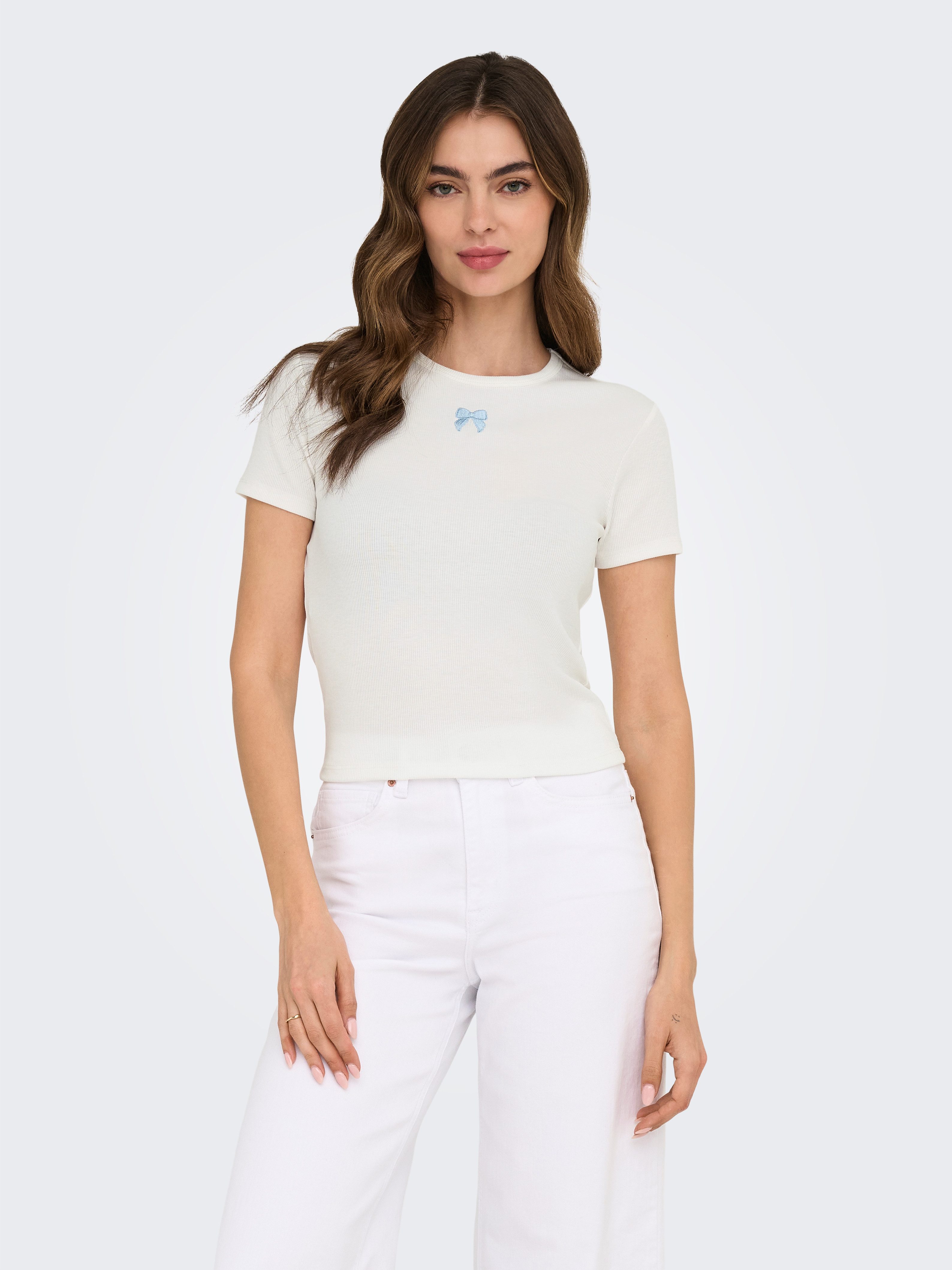 Only Shirt met korte mouwen ONLDANIELLA S/S RIB TOP CS JRS