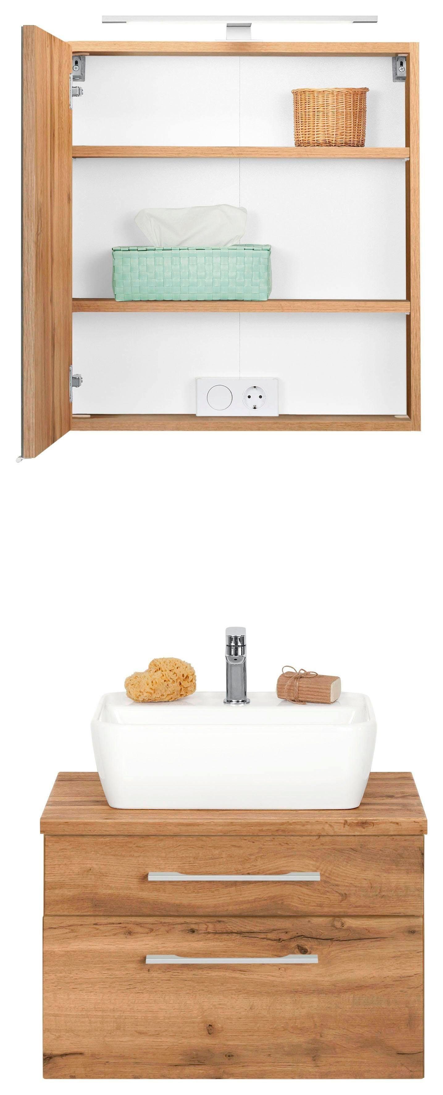 welltime Badkamerserie Davos Spiegelkast breedte 60 cm, met rechthoekige wasbak (2-delig)