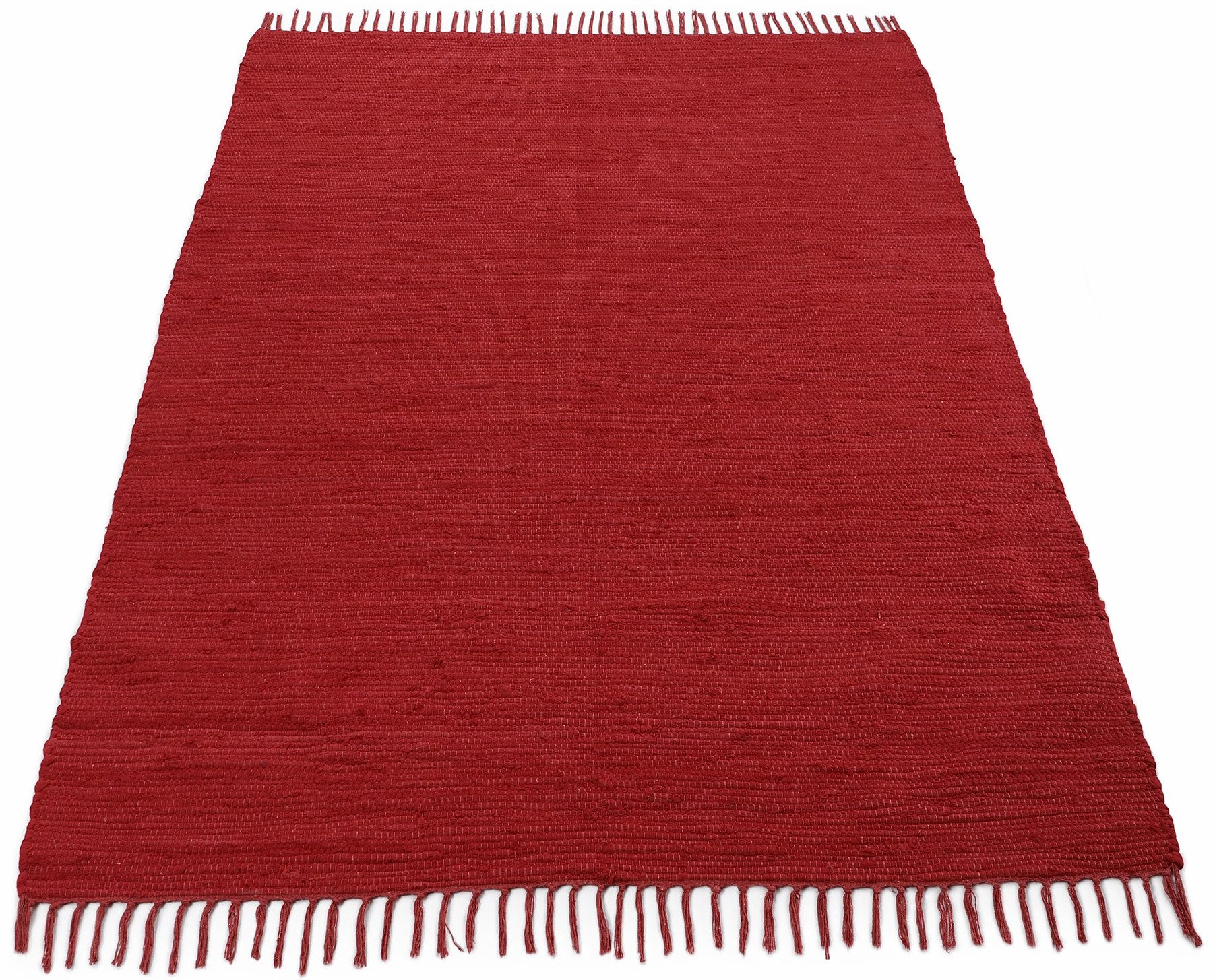 carpetfine Vloerkleed Kelim Chindi uni Tweezijdig te gebruiken kleed, puur katoen, met de hand geweven, unikleuren, met franje