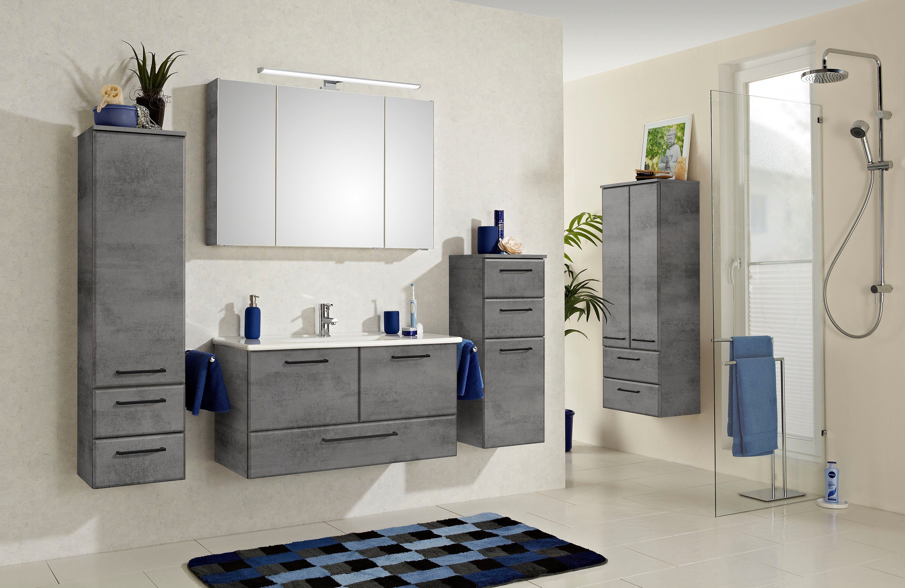 Saphir Halfhoge kast Quickset 945 badkamermeubel 50 cm breed, 2 deuren, 2 lades Badkamer-halfhoge kast inclusief deurdemper, grepen in glanzend chroom
