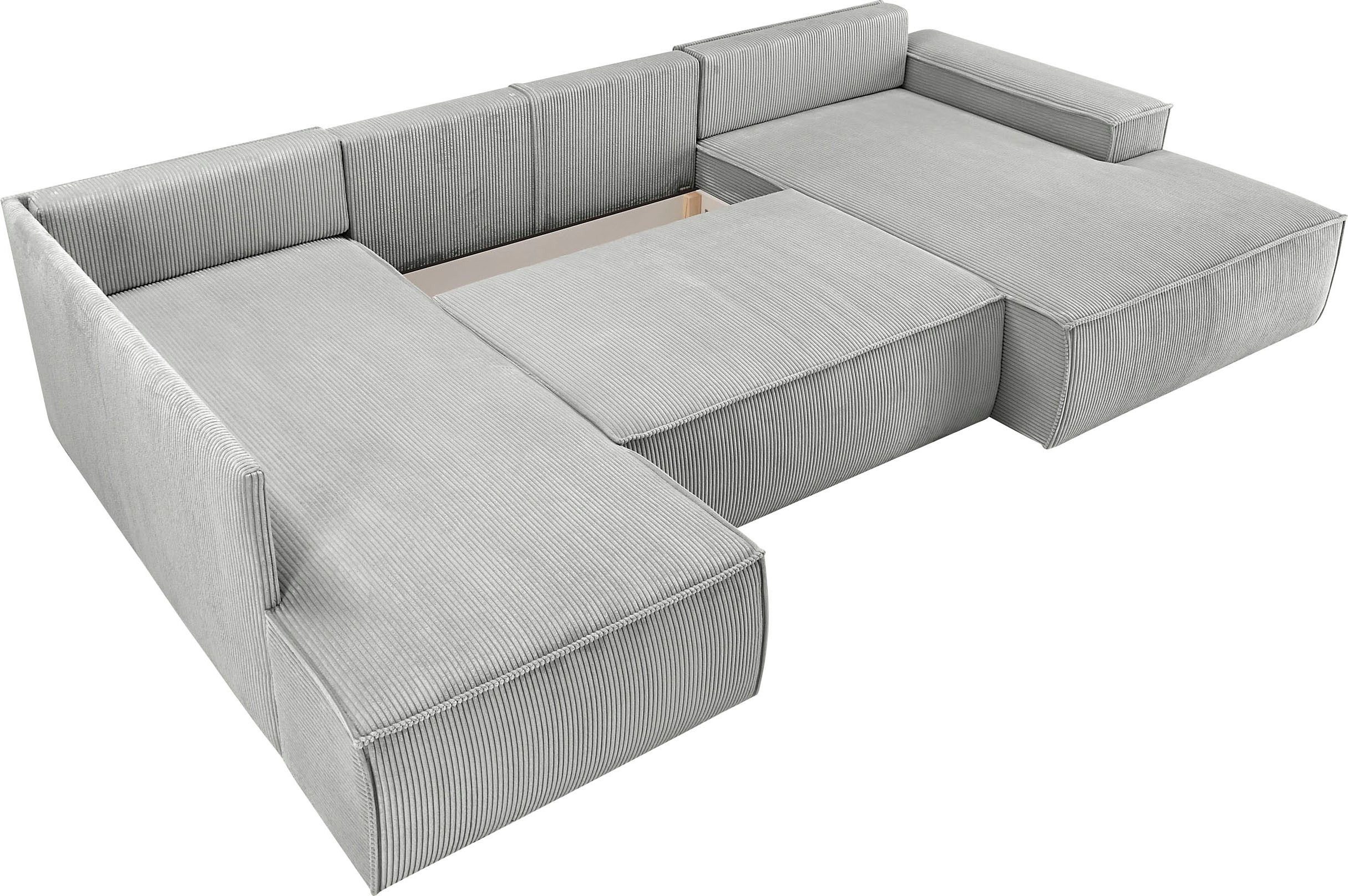 Home affaire Zithoek SHERWOOD 329 cm, U-vorm, slaapbank, Slaapfunctie met bedkist (194x139 cm), cord, vintage, fluweel