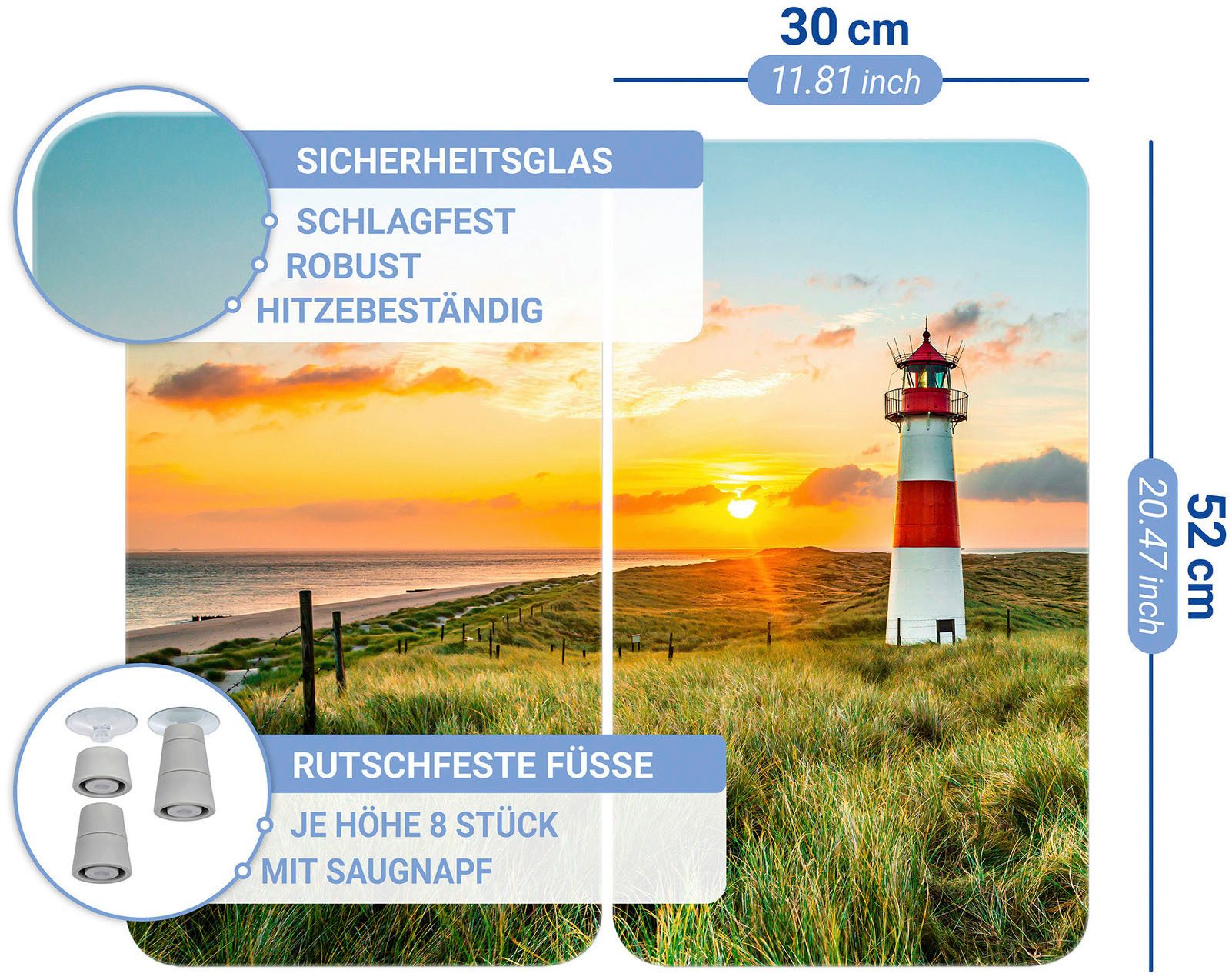 WENKO Kookplaatdeksel Universeel Model Vuurtoren Kookplaatafdekking voor alle soorten kookplaten, krasvast, met antislipvoetjes (set, 2-delig)
