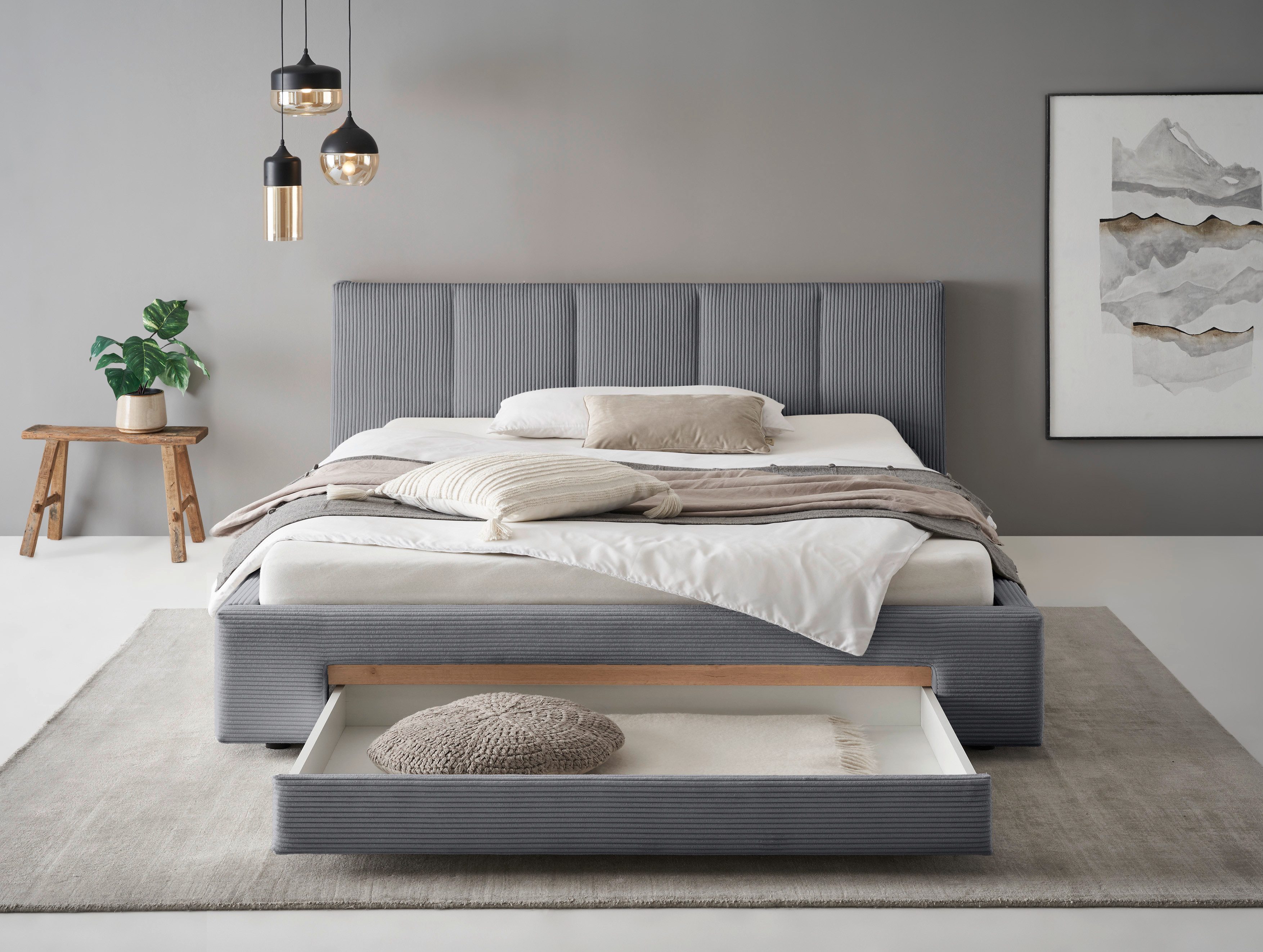 INOSIGN Gestoffeerd bed CiTY/GiRON, bedframe met bedlade, gestoffeerd opbergbed met hondenbed of opberglade, bekleding van corduroy of linnenlook