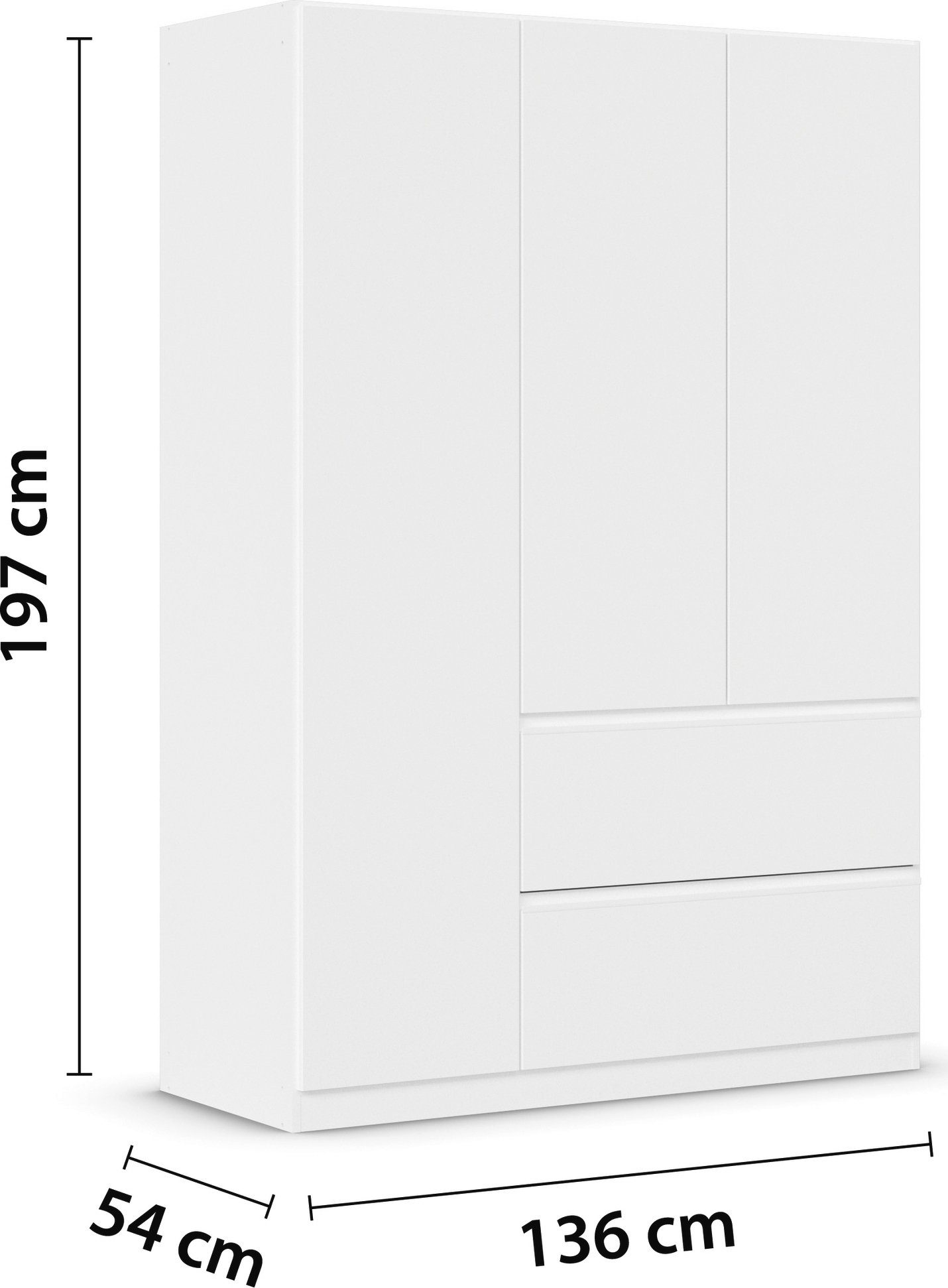 rauch Draaideurkast Kledingkast Kast Garderobe Wasmand COSTA in 3 Breedtes veel ruimte, greeploze front en push-to-open functie made in germany