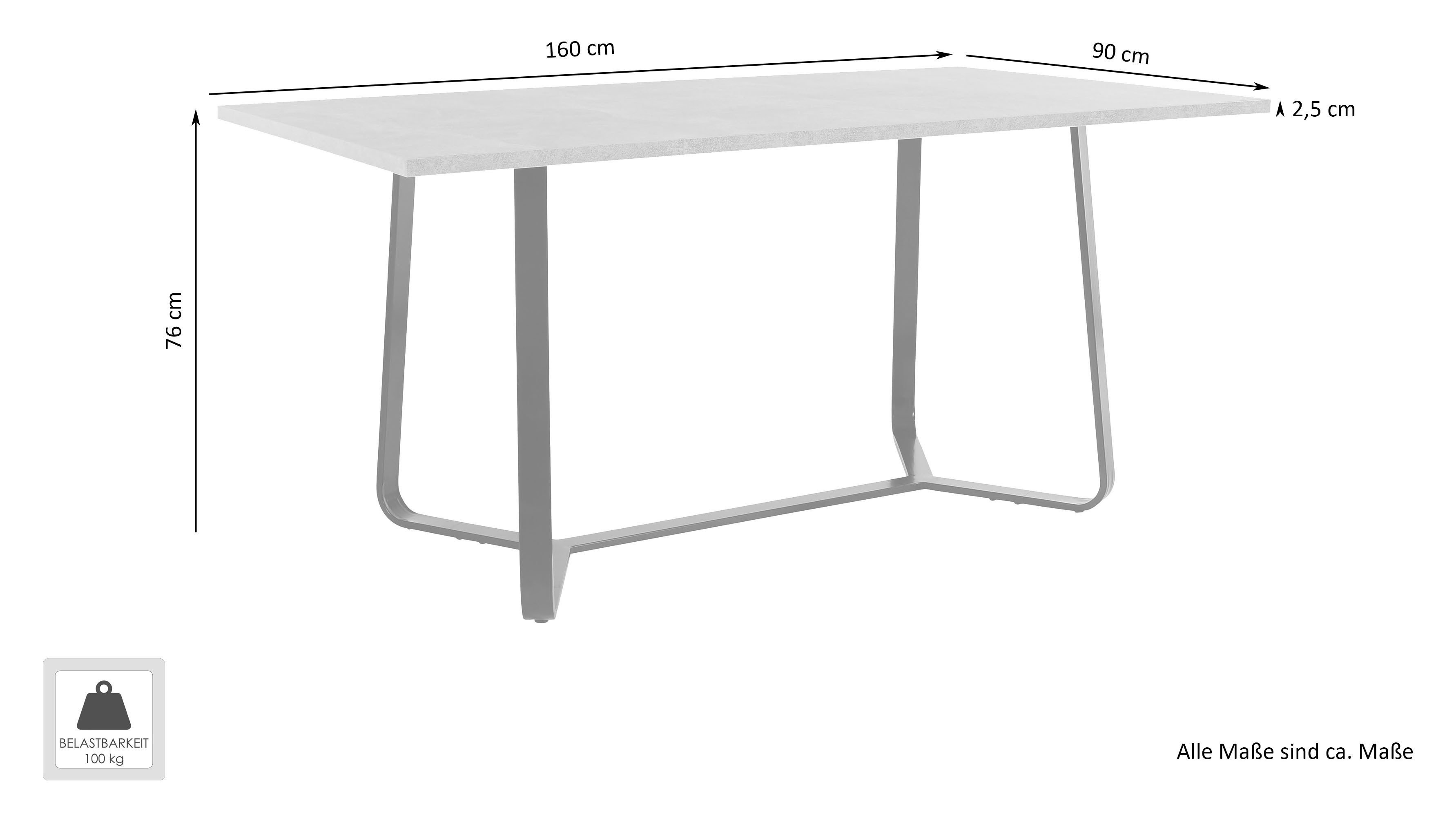 byLIVING Eettafel Talea modern design, 140 cm en 160 cm, artisan eik, old style wood, beton (1 stuk)