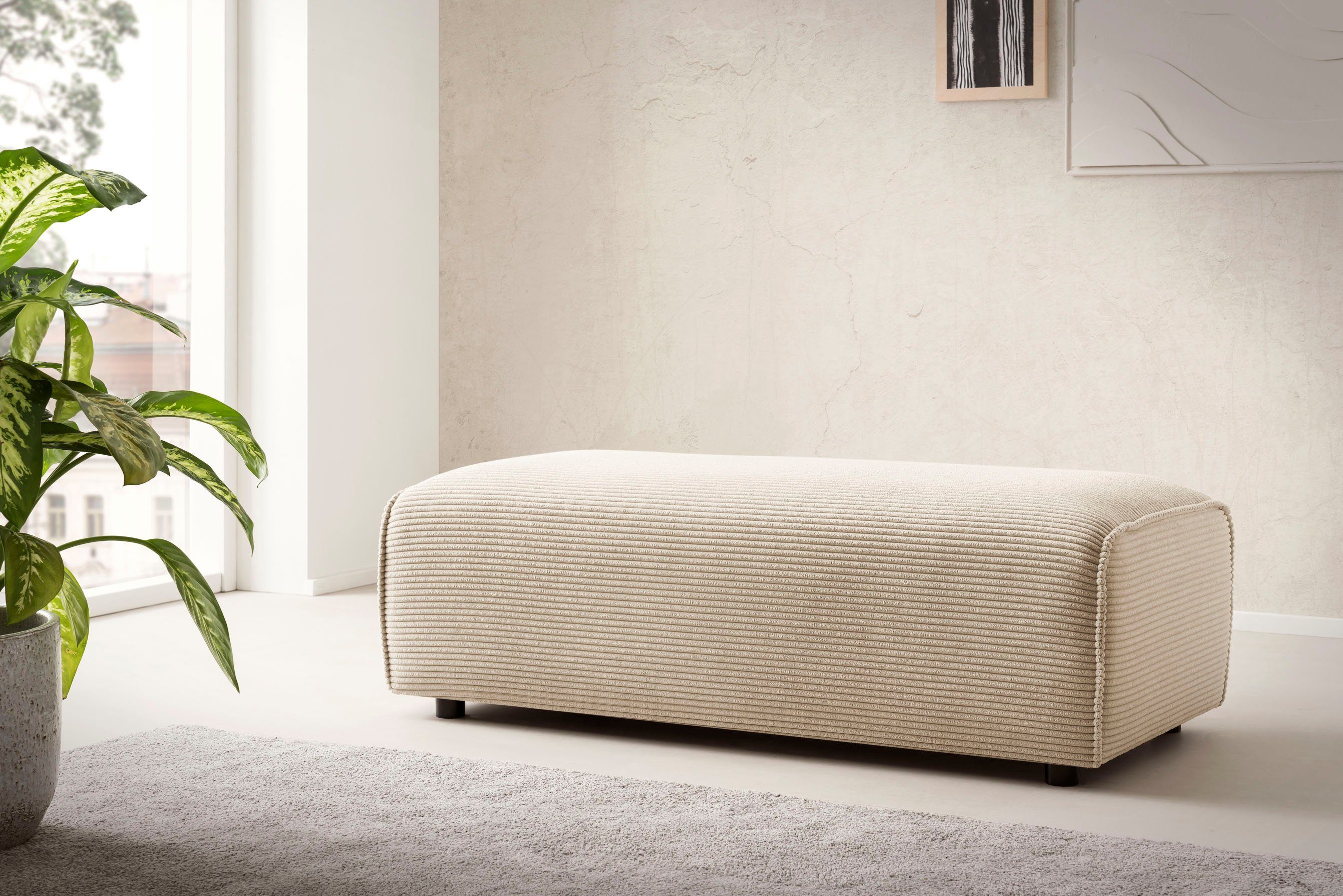 LeGer Home by Lena Gercke Hocker PIARA, poef met biesnaad in cord of linnenlook bij de serie piara, rechthoekig, zwarte voeten, comfortabel zitcomfort