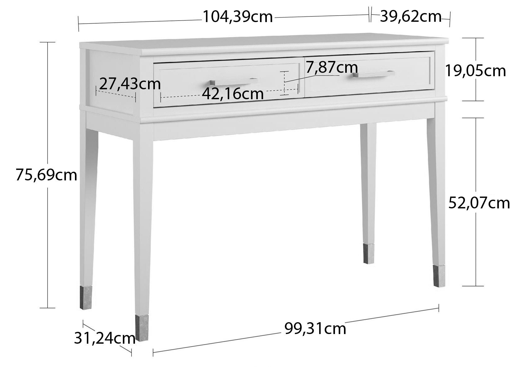CosmoLiving by Cosmopolitan Sidetable Westerleigh met 2 laden, onderhoudsvriendelijk mdf, massief houten poten, hoogte 76 cm (1 stuk)