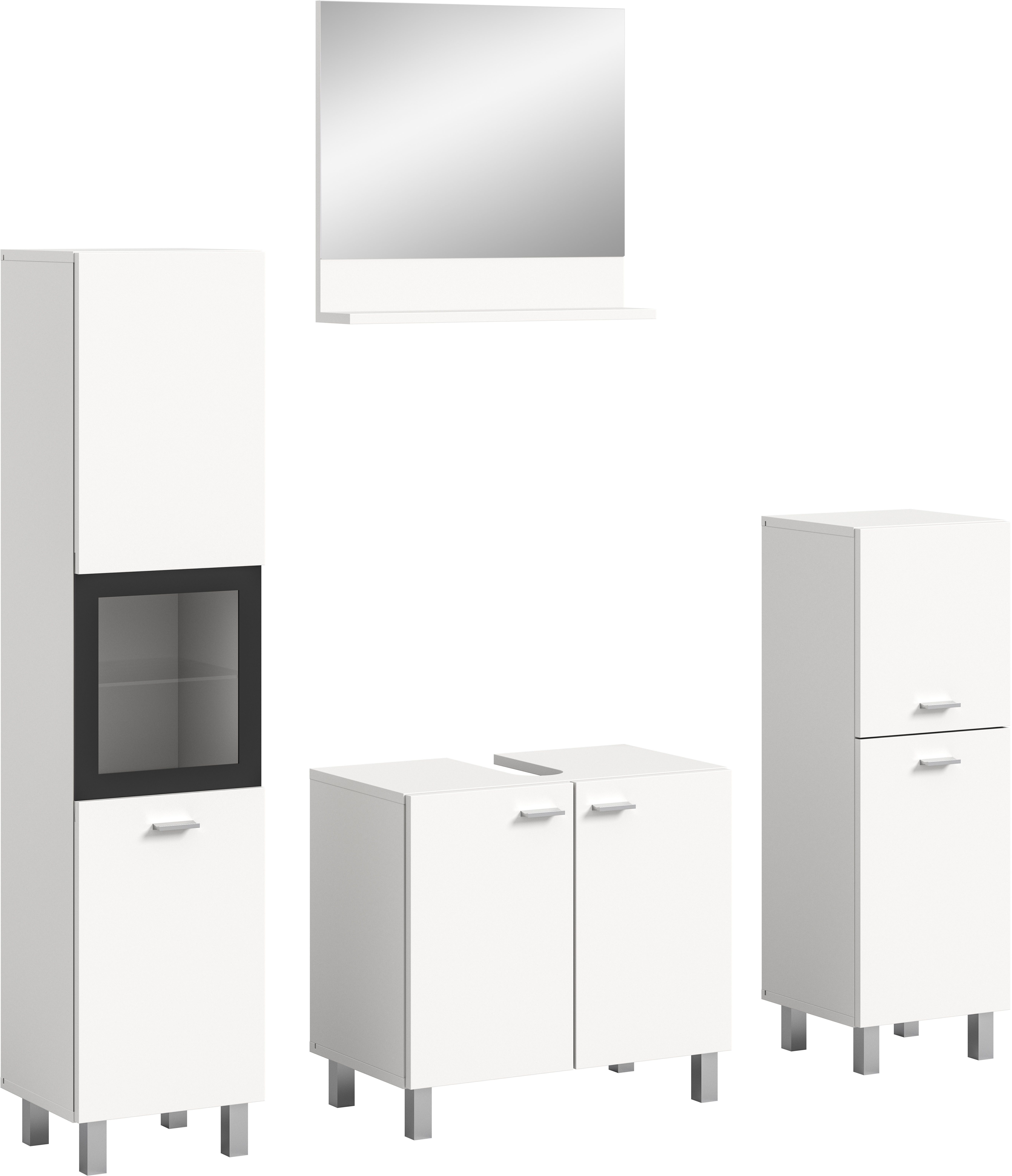 welltime Badmeubelset Tampa, breedte 137cm, 4-delig Wastafelonderkast, spiegel, hoge kast, midikast (4 stuks)
