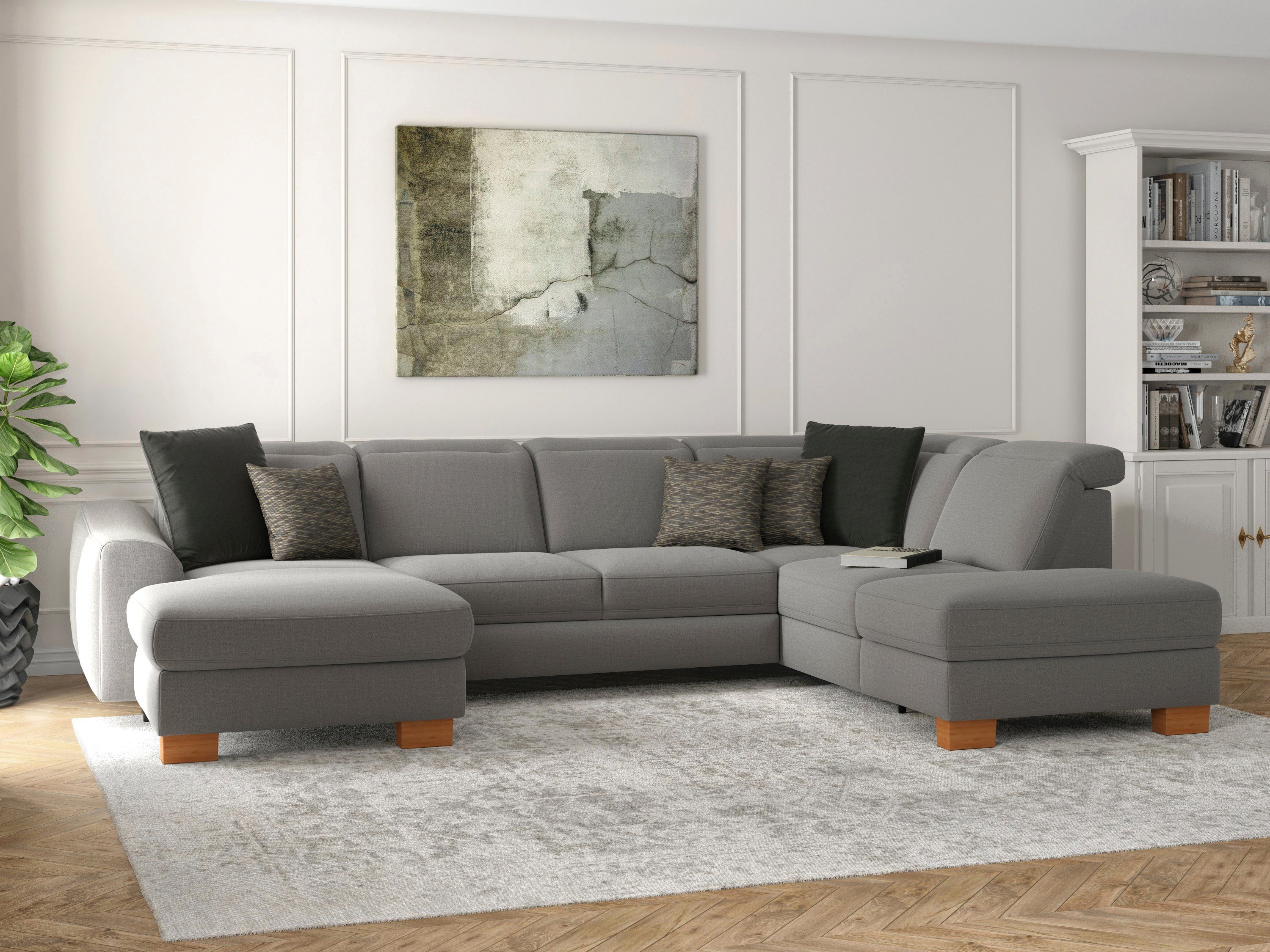 sit&more Zithoek Dundee U-vorm met binnenvering en massief houten poten, naar keuze met verstelbare hoofdsteun