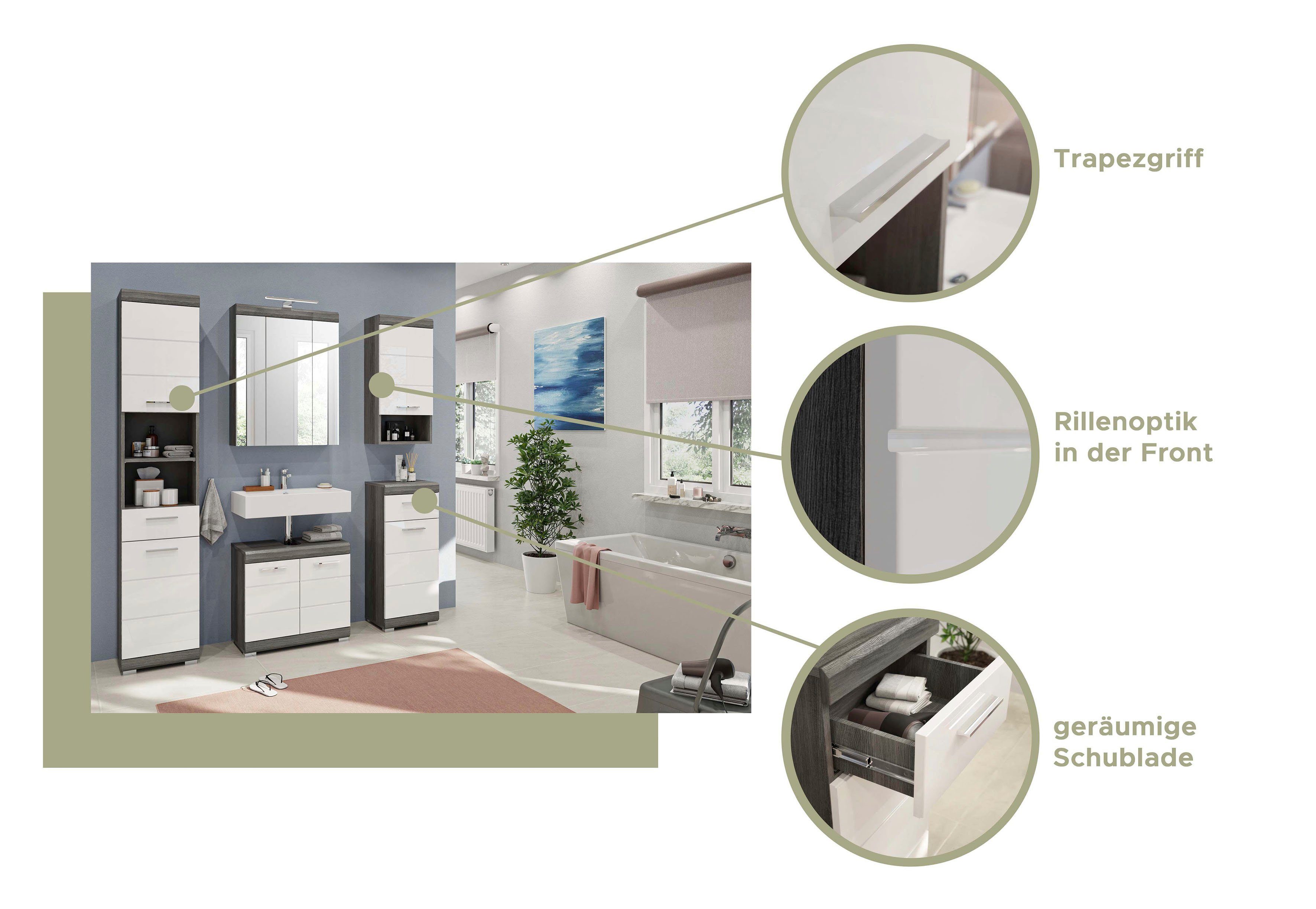 INOSIGN Badkamerserie Siena, 4-delig, bestaande uit: Hoge kast, WBU, badkamer spiegel, wasmachine ombouwkast (set, 4-delig)