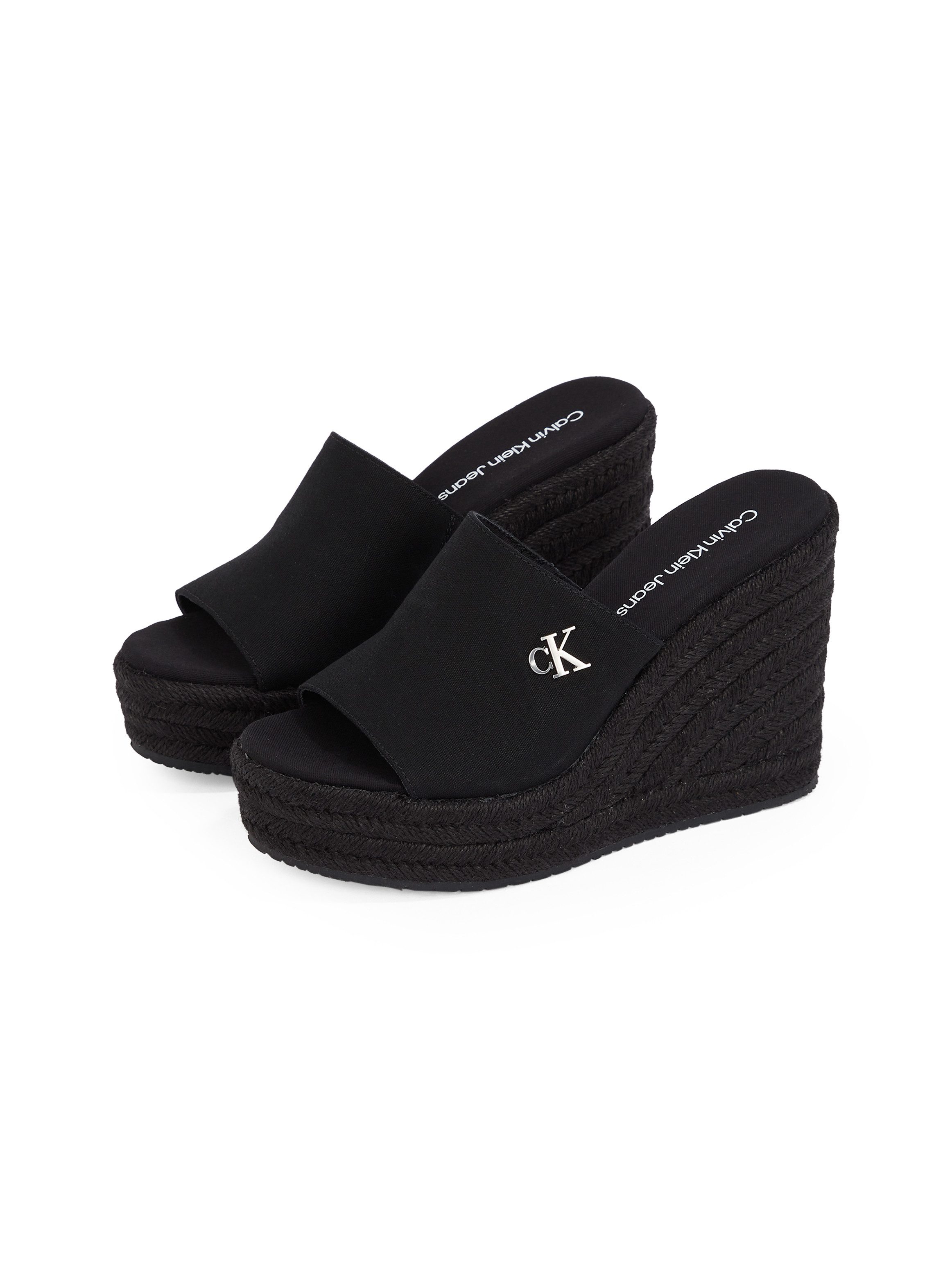 Calvin Klein Sleehakmuiltjes WEDGE ROPE SLIDE MG , zomerschoen, plateausool, vakantie-schoen met bamboe-decoratie