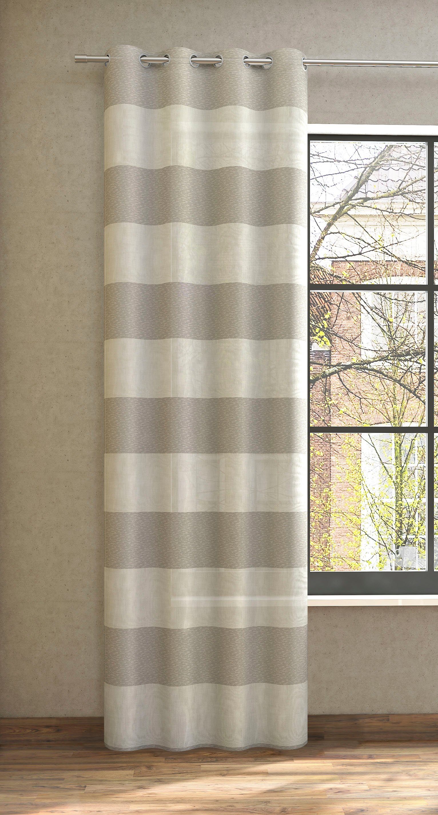 Neutex for you! Gordijn SONORA 3d patroon in linnen-look (1 stuk) kant & klaar gordijnen beige