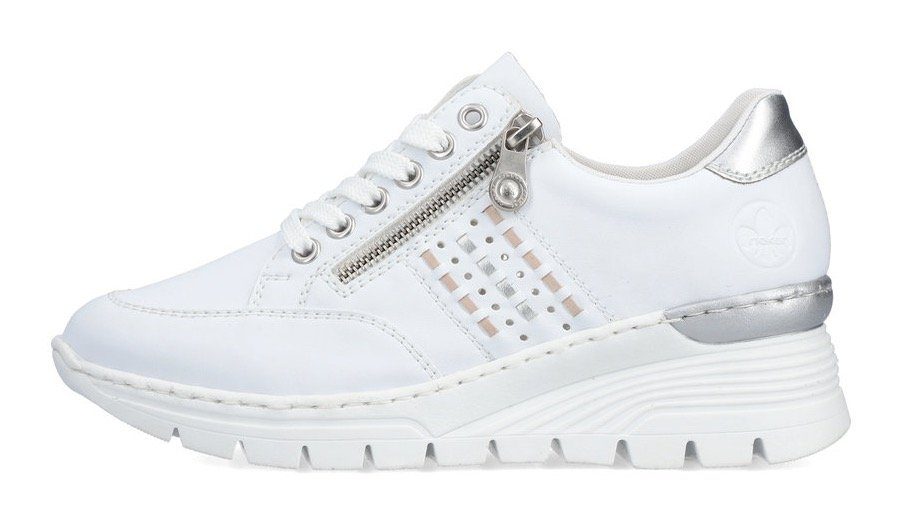 Rieker Sneakers met sleehak met zij vlechtopeningen, vrijetijdsschoen, lage schoen, veterschoen