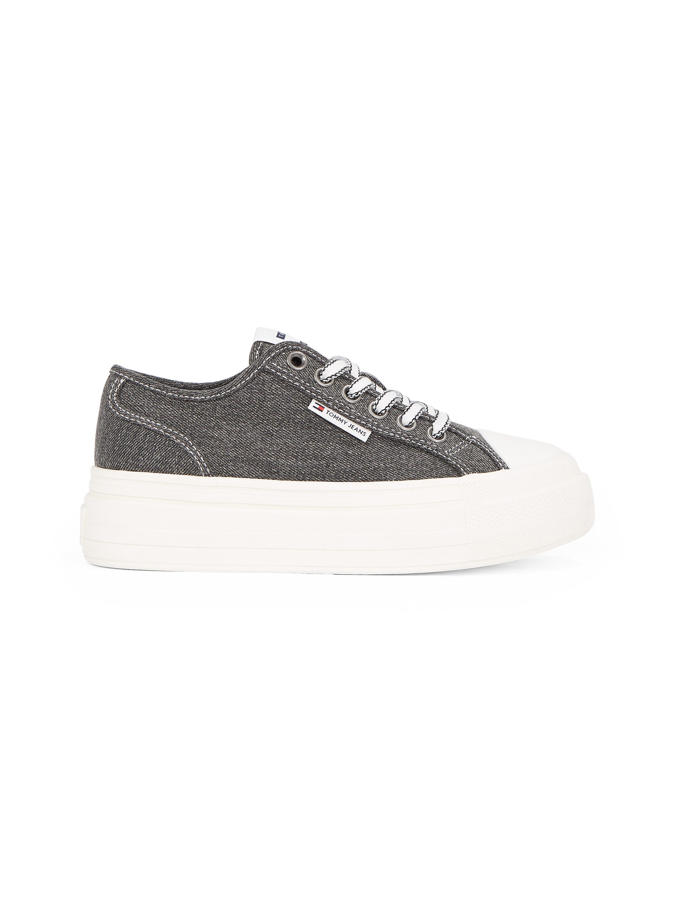 TOMMY JEANS Plateausneakers TJW FOXING FLATFORM LC , vrijetijdsschoen, halfschoen, veterschoen in jeans-look