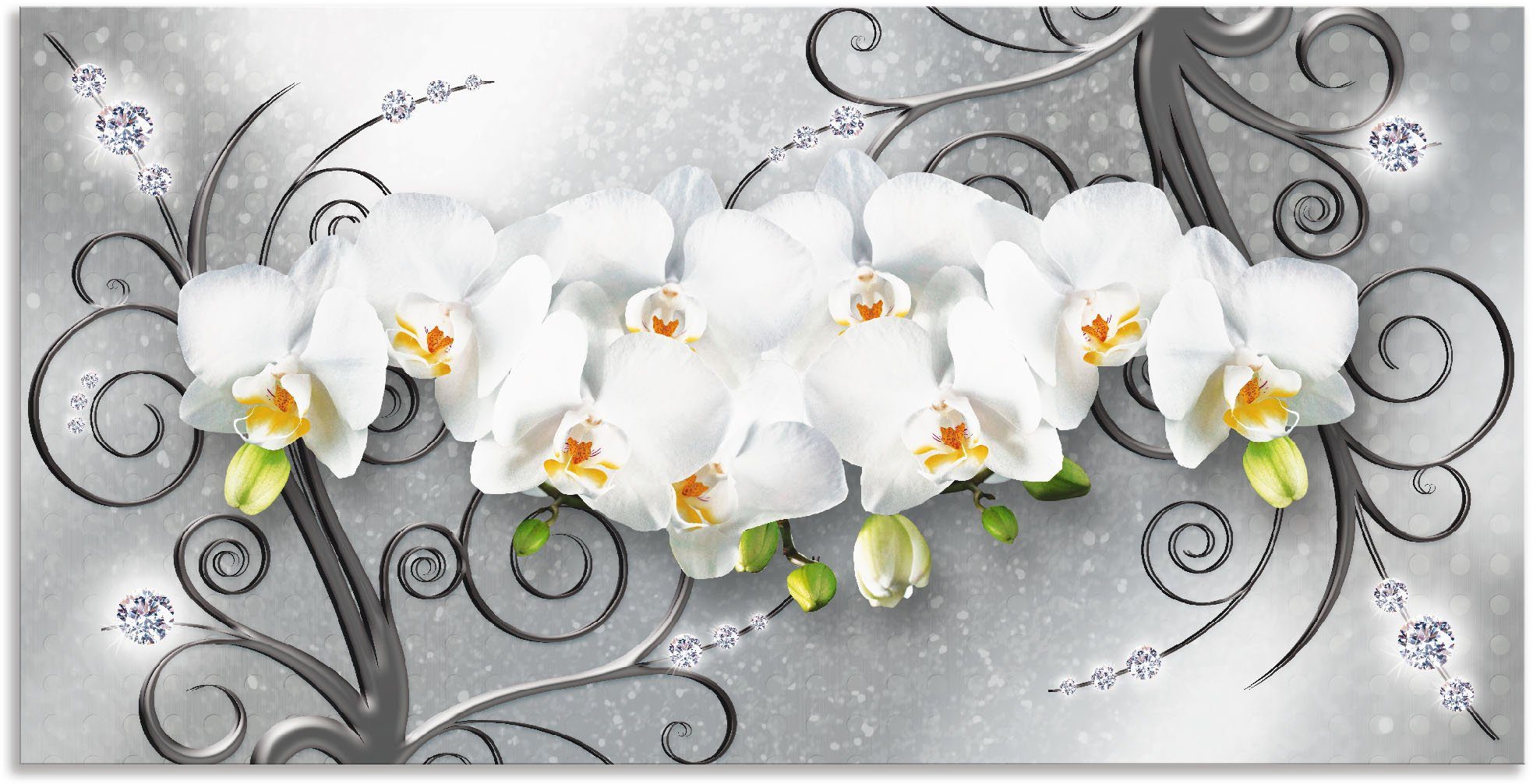 Artland Artprint weiße Orchideen auf Ornamenten in vele afmetingen & productsoorten - artprint van aluminium / artprint voor buiten, artprint op linnen, poster, muursticker / wandf