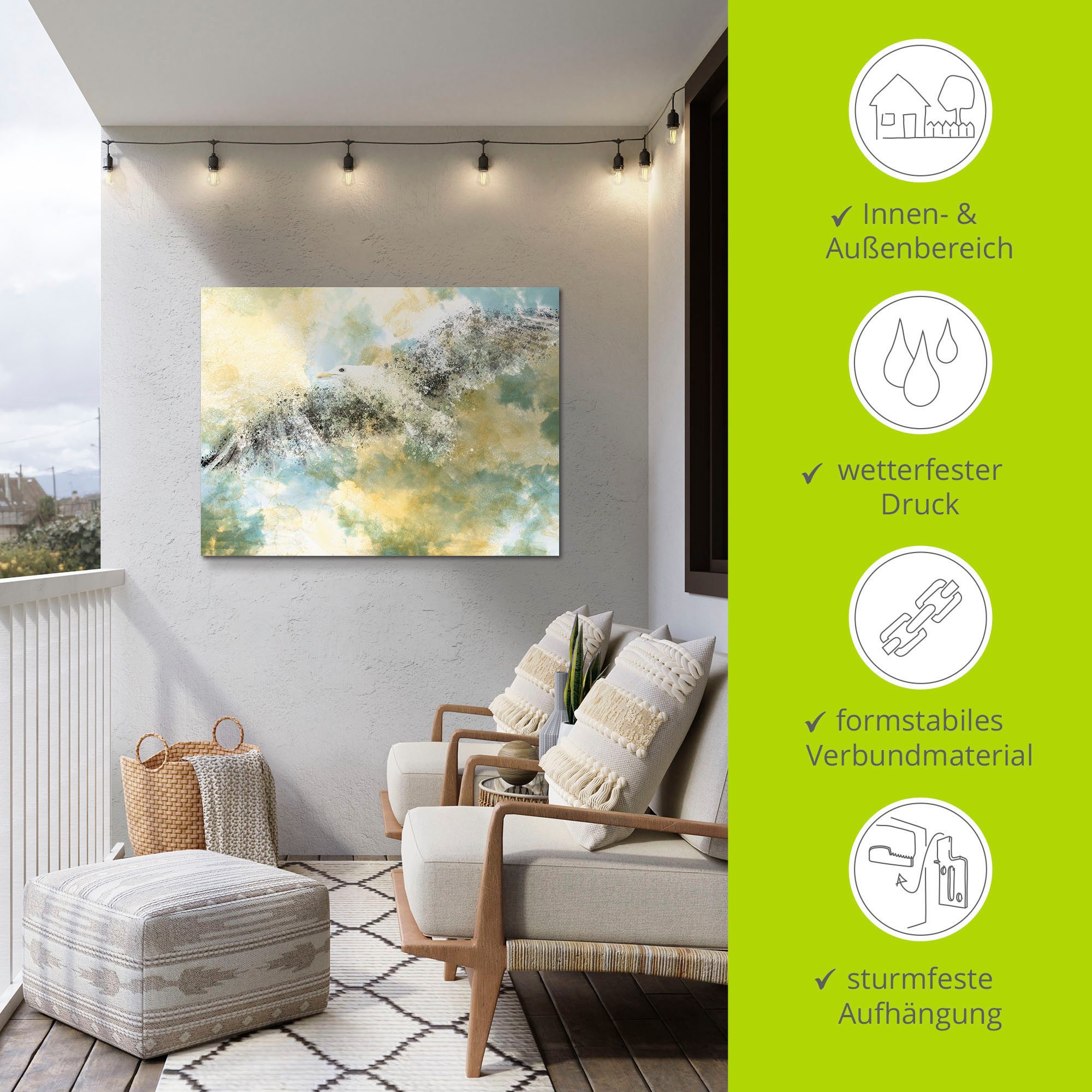 Artland Artprint Verdwijnende meeuw als artprint van aluminium, artprint voor buiten, artprint op linnen in verschillende maten