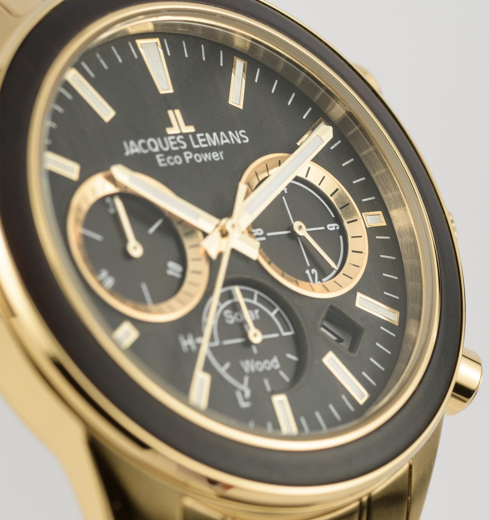 Jacques Lemans Solarhorloge Eco Power, 1-2115L Horloge, herenhorloge, datum, stopwatchfunctie, houten wijzerplaat