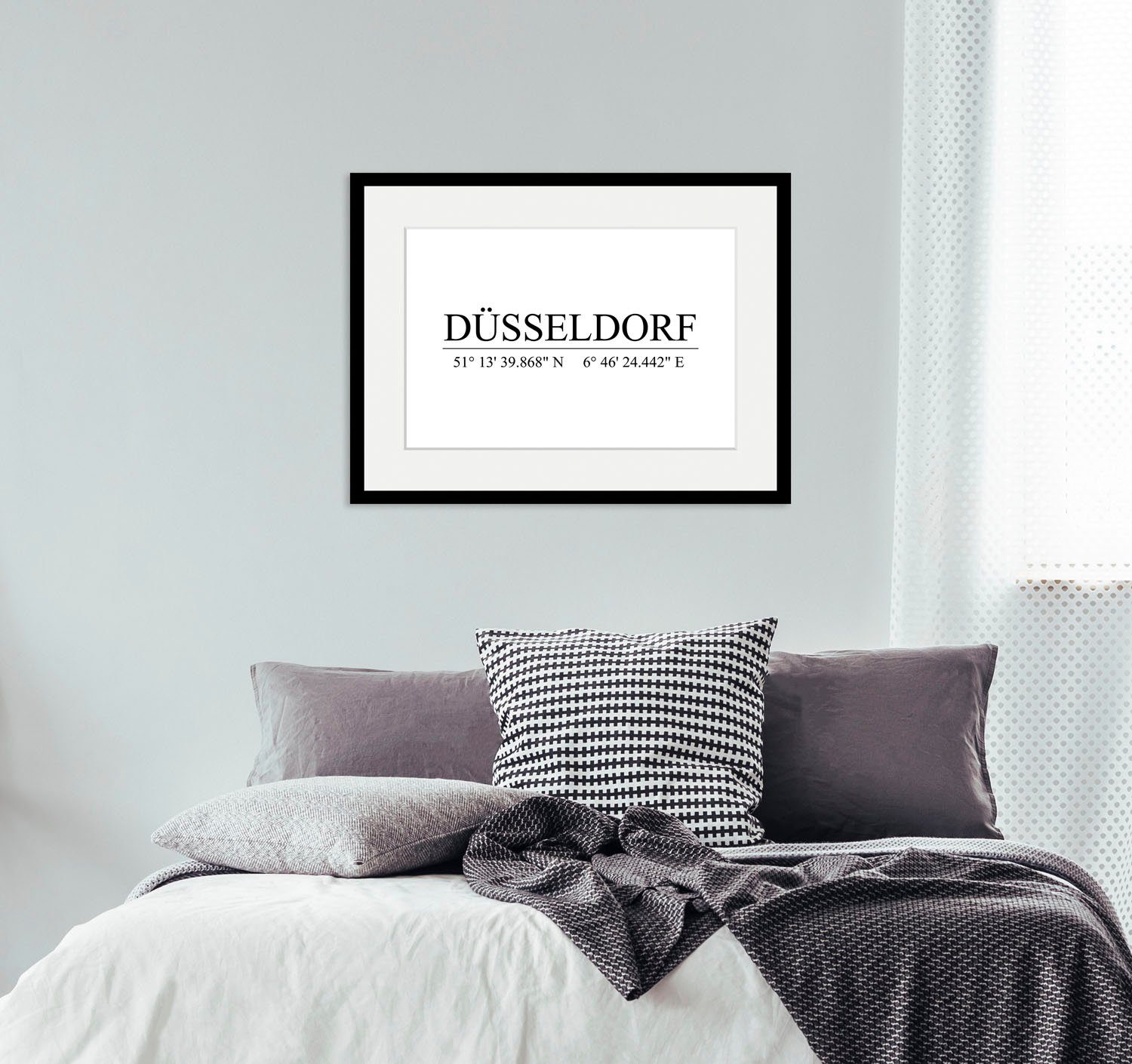 queence Wanddecoratie Düsseldorf HD premium posterdruk incl. houten lijst (1 stuk) schilderijen maat 40 cm x 30 cm wit