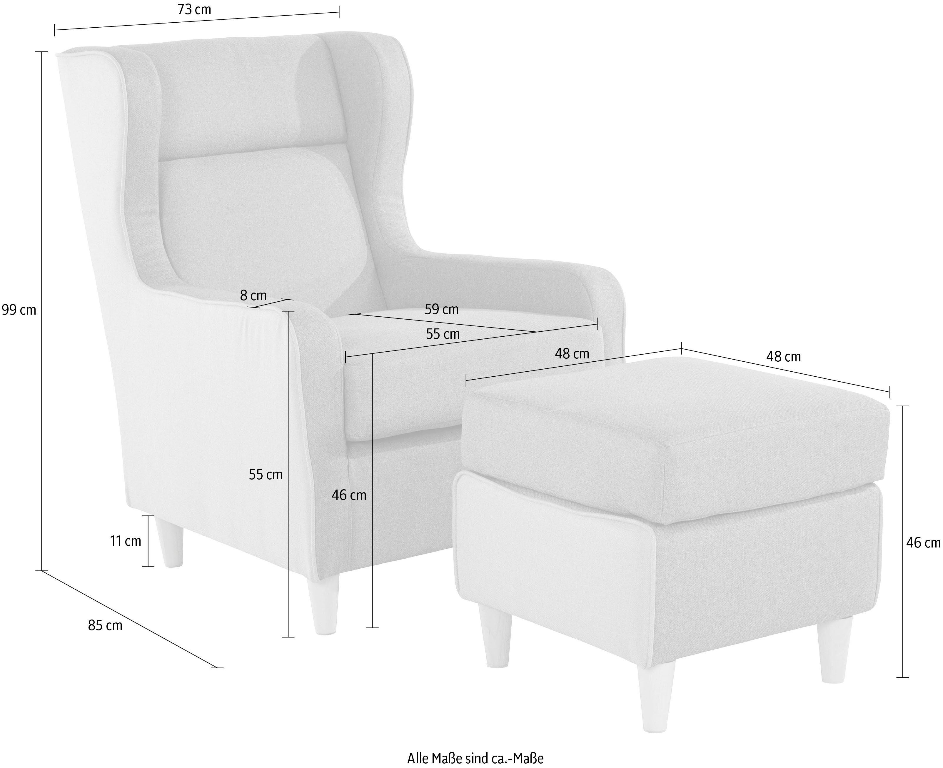 INOSIGN Oorfauteuil Rhada met contrastkleurige opstaande naad, bxdxh: 73x85x99 cm