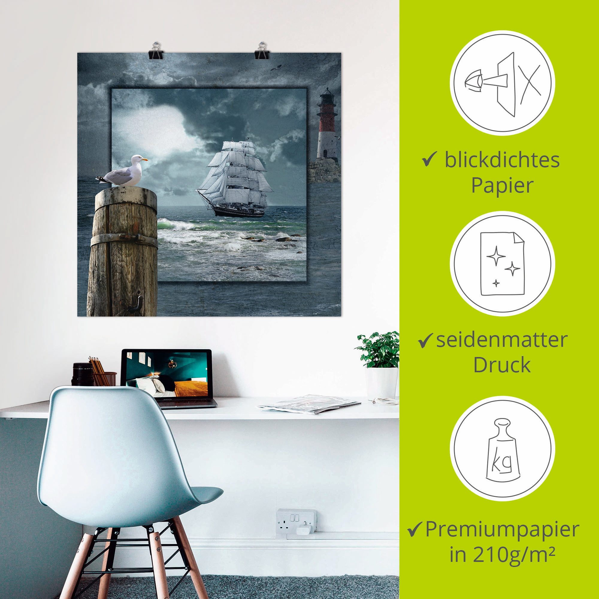 Artland Artprint Maritieme collage met zeilschip als artprint op linnen, poster, muursticker in verschillende maten