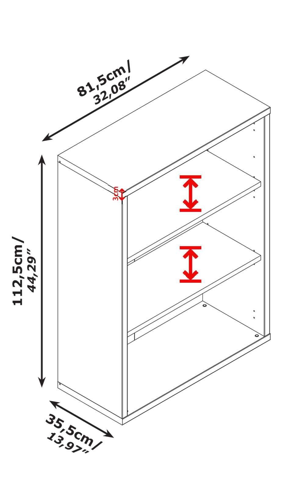 Composad Ordnerrek DISEGNO, boekenkast met 3 open vakken, verstelbare planken, hoogte 112 cm, 100% gerecycled hout, made in italy