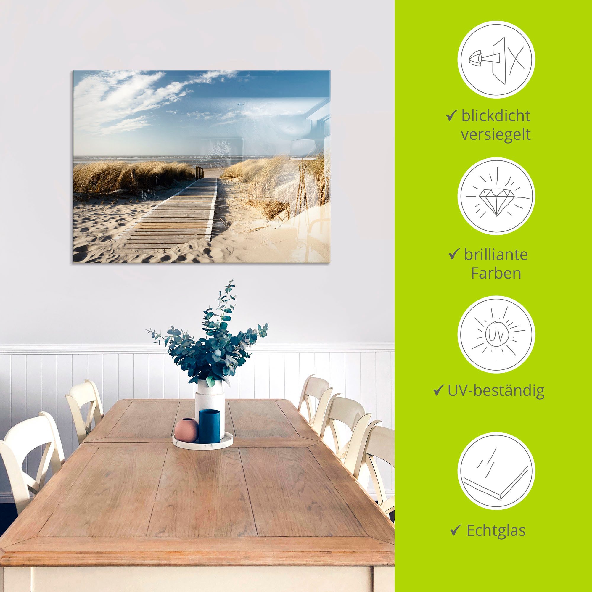Artland Print op glas Noordzeestrand op Langeoog - pier