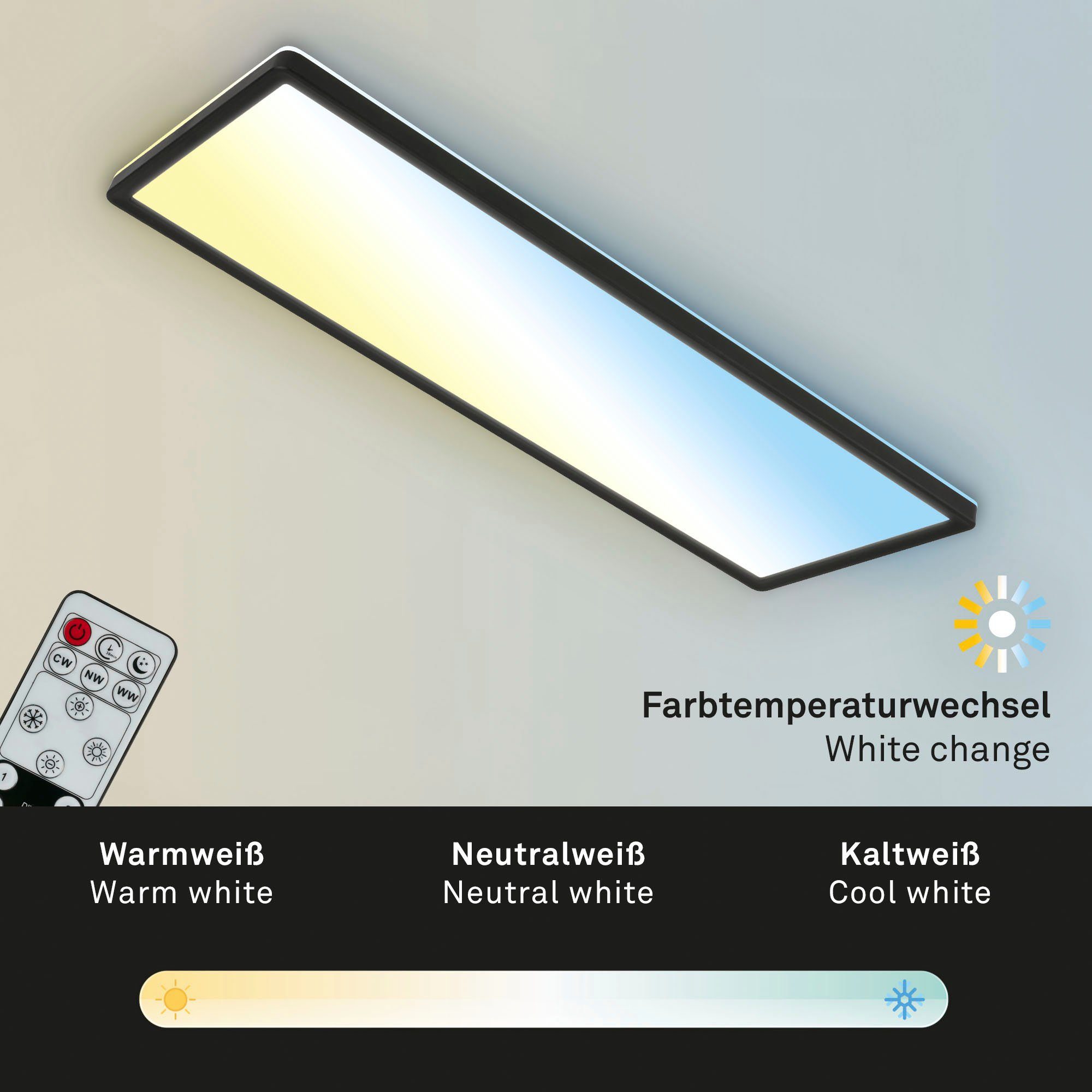 Briloner Leuchten Led-paneel 7403015 SLIM Plafondlamp, 58x20x3 cm, zwart, 23W, woonkamer, slaapkamer, keuken