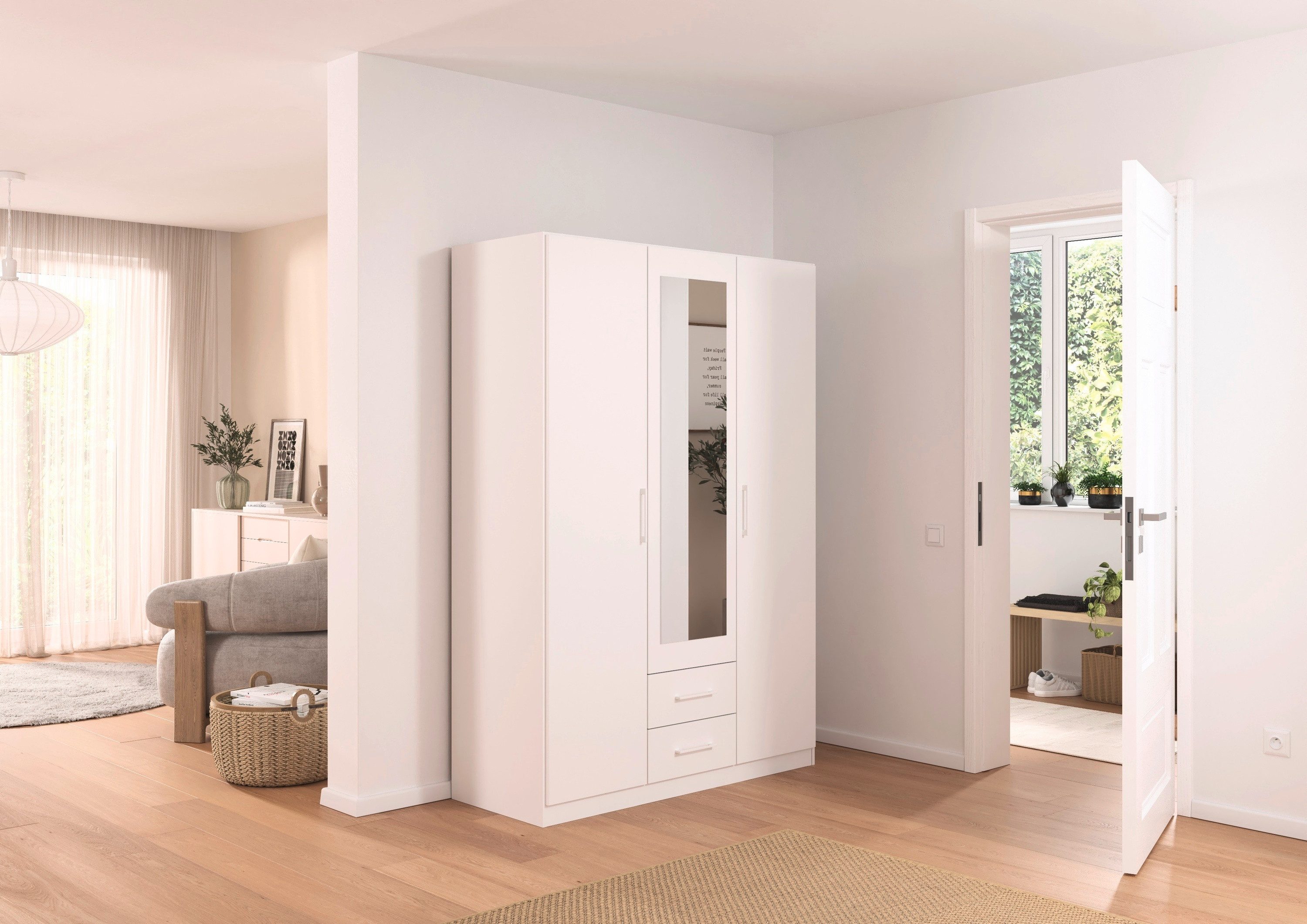 rauch Draaideurkast Kledingkast garderobe KREFELD optioneel met spiegel met 3 greepvarianten, incl. praktische lades made in germany