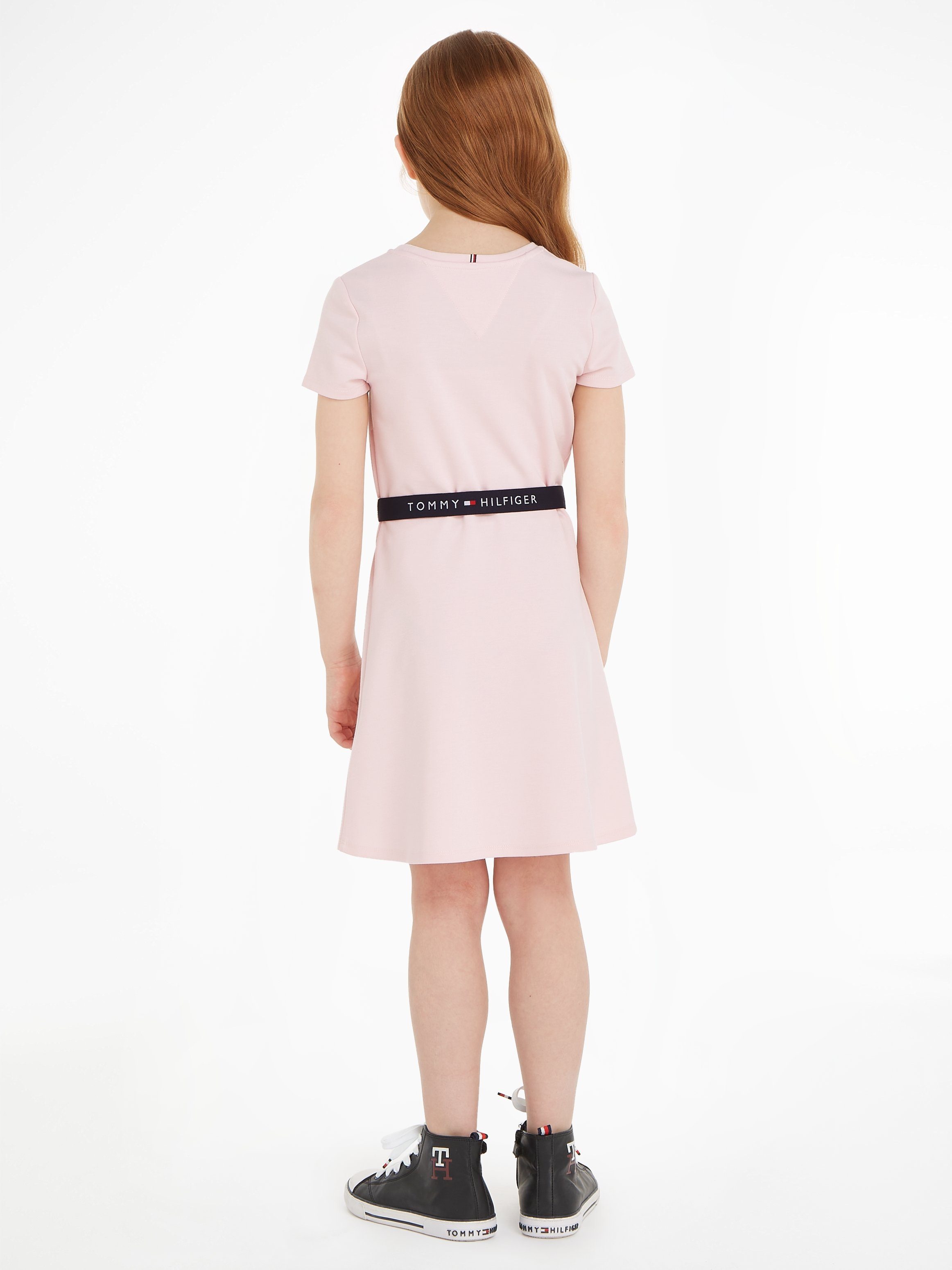 Tommy Hilfiger Jerseyjurk ESSENTIAL SKATER DRESS met merklabel op de tailleband