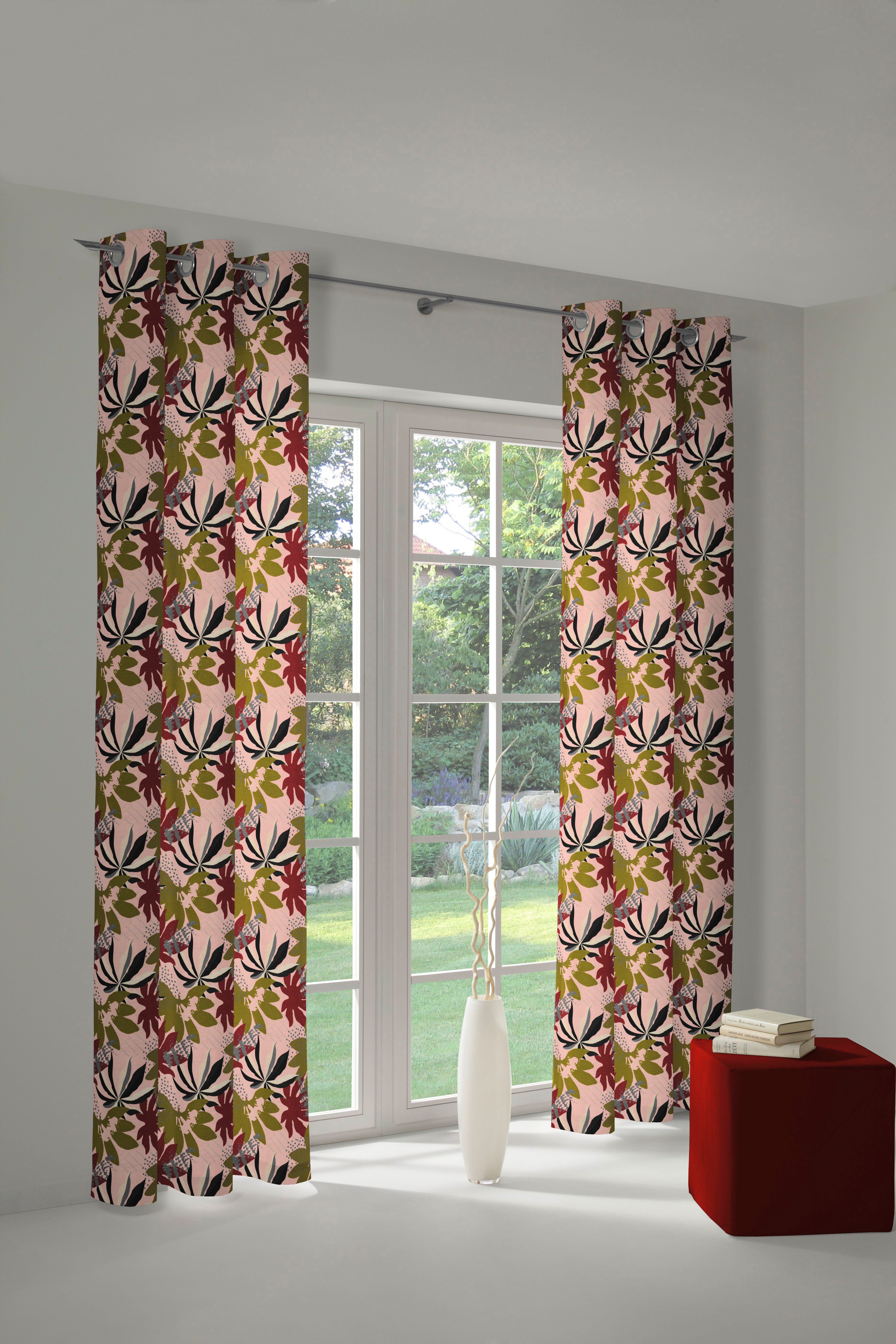 Adam Gordijn Jungle duurzame (1 stuk) kant & klaar gordijnen maat 145 cm x 245 cm roze