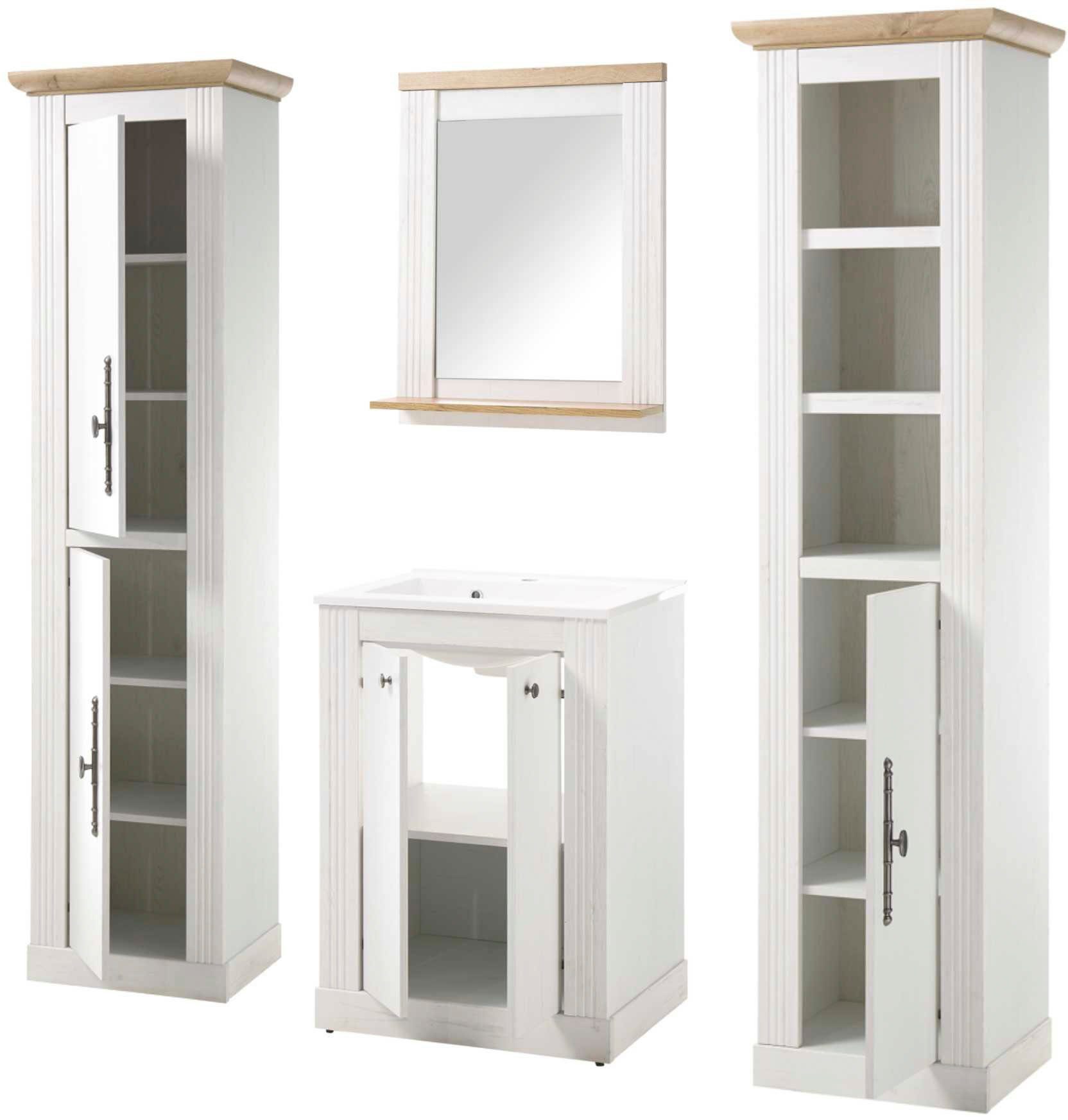 Home affaire Badkamerserie WESTMINSTER, badkamer in landhuisstijl, 4-delig badkamer Waschtafel, spiegel, 2 hoge kasten, in 2 kleuren, breedte 200 cm (4-delig)