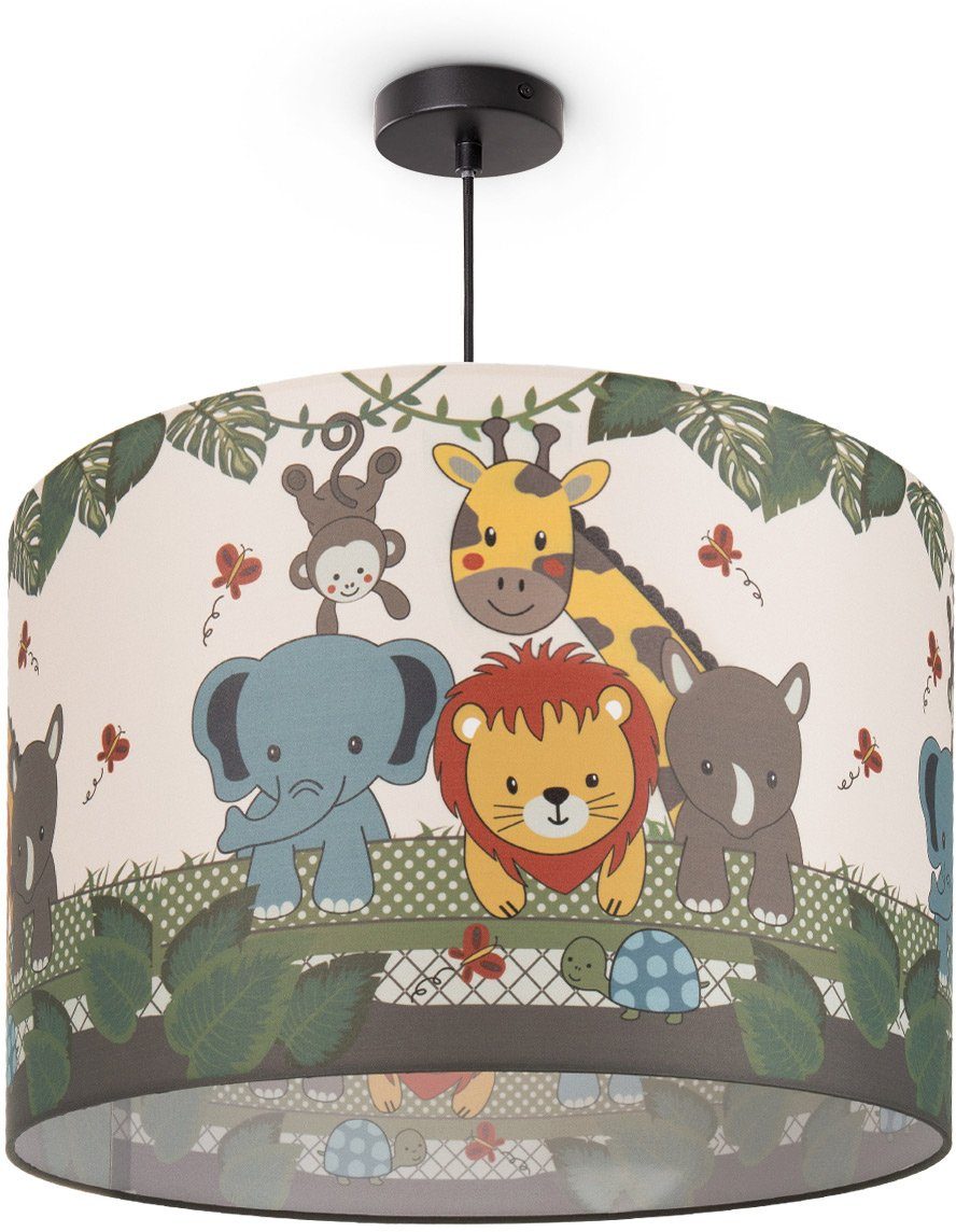 Paco Home Hanglamp Diamond 634 Kinderlamp plafondlamp LED kinderkamer, jungle-dieren, E27