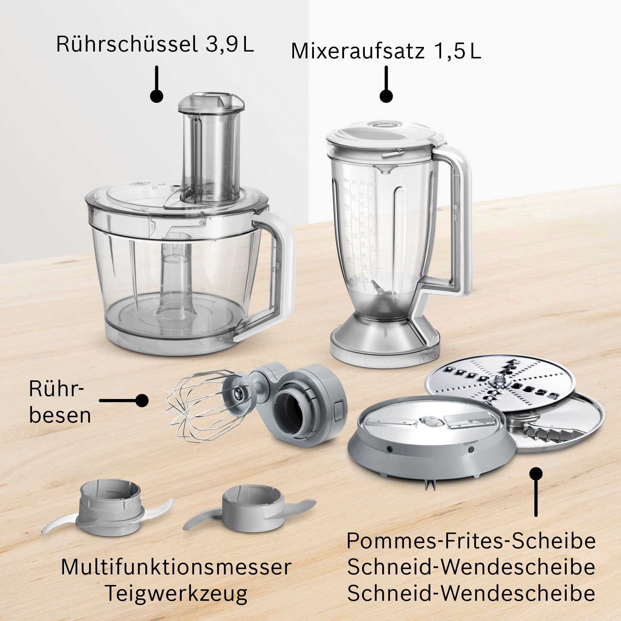 BOSCH Compacte keukenmachine Multitalent 8 MC812S814 3,9l kom, 1,5 l mixopzet, roergarde, universeel mes, 3 schijven