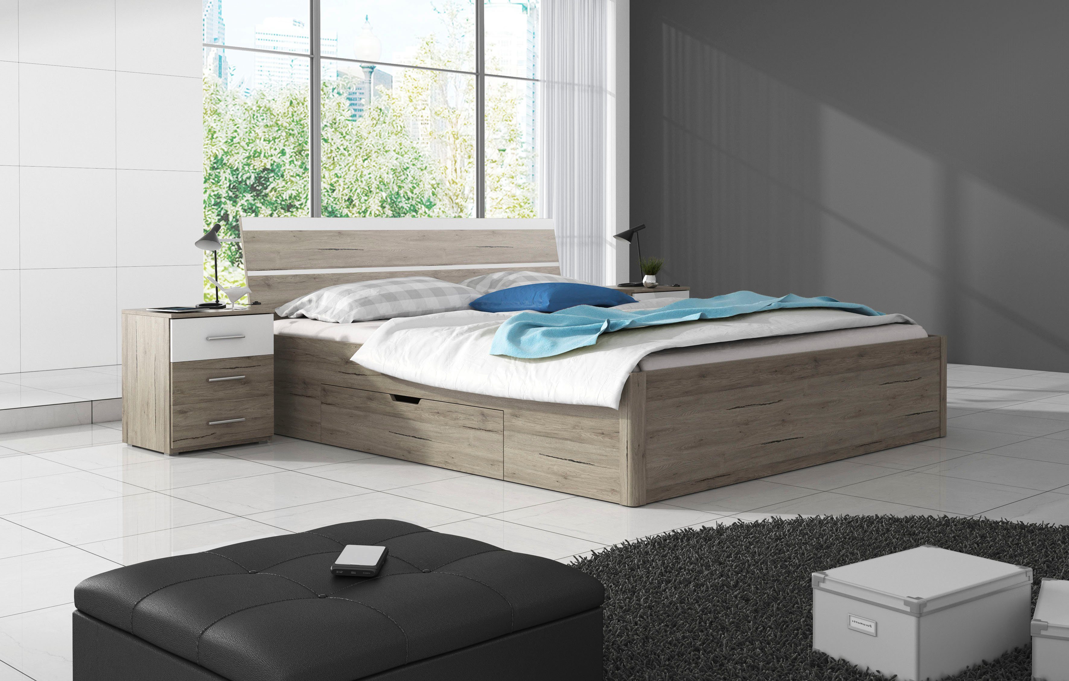 INOSIGN Ledikant met bergruimte Beta, breedte 160 of 180cm, moderne bedopstelling met 2 lades