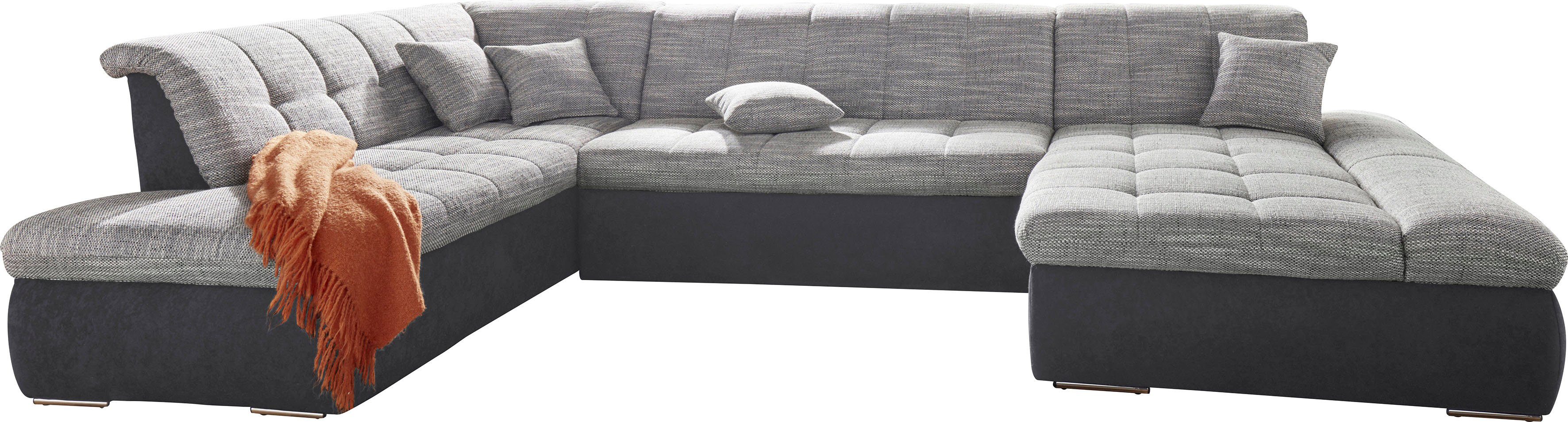 DOMO collection Zithoek PB Moric optioneel met slaapfunctie + armsteunverstelling, L-vorm XXL-formaat BxDxH: 353x216x80 cm, fijn doorgestikt patroon, incl. sierkussens