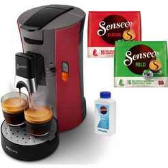 senseo koffiepadautomaat select csa240-90, inclusief gratis toebehoren ter waarde van € 14,- rood