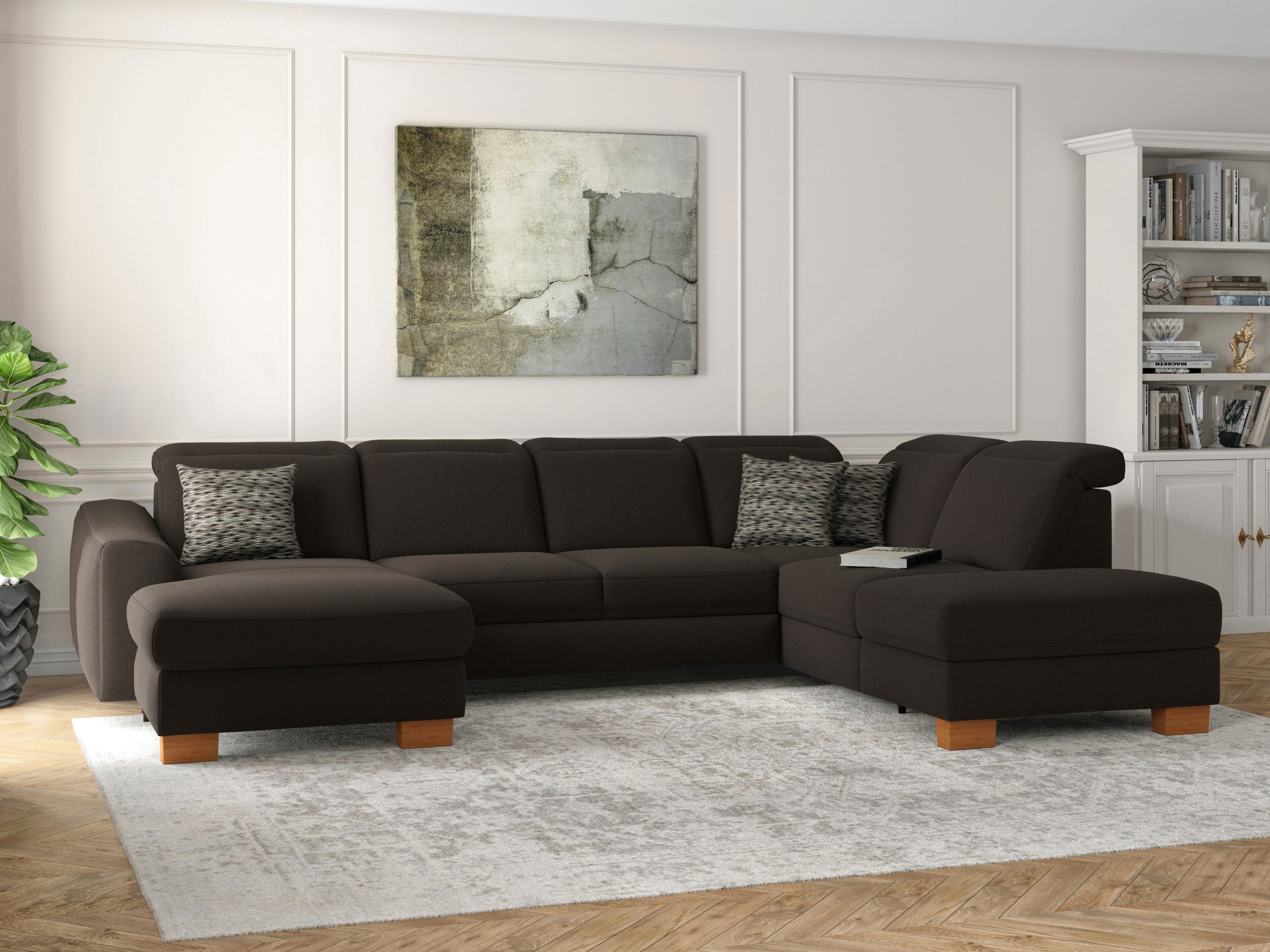 sit&more Zithoek Dundee U-vorm met binnenvering en massief houten poten, naar keuze met verstelbare hoofdsteun