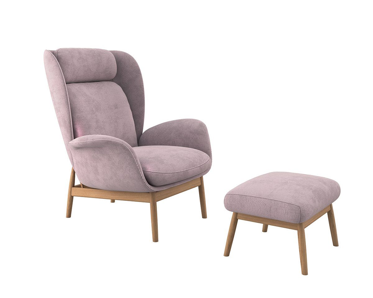 FLEXLUX Oorfauteuil Padova Stijl & comfort, organische vorm, geïntegreerde lendesteun, eikenhouten voet