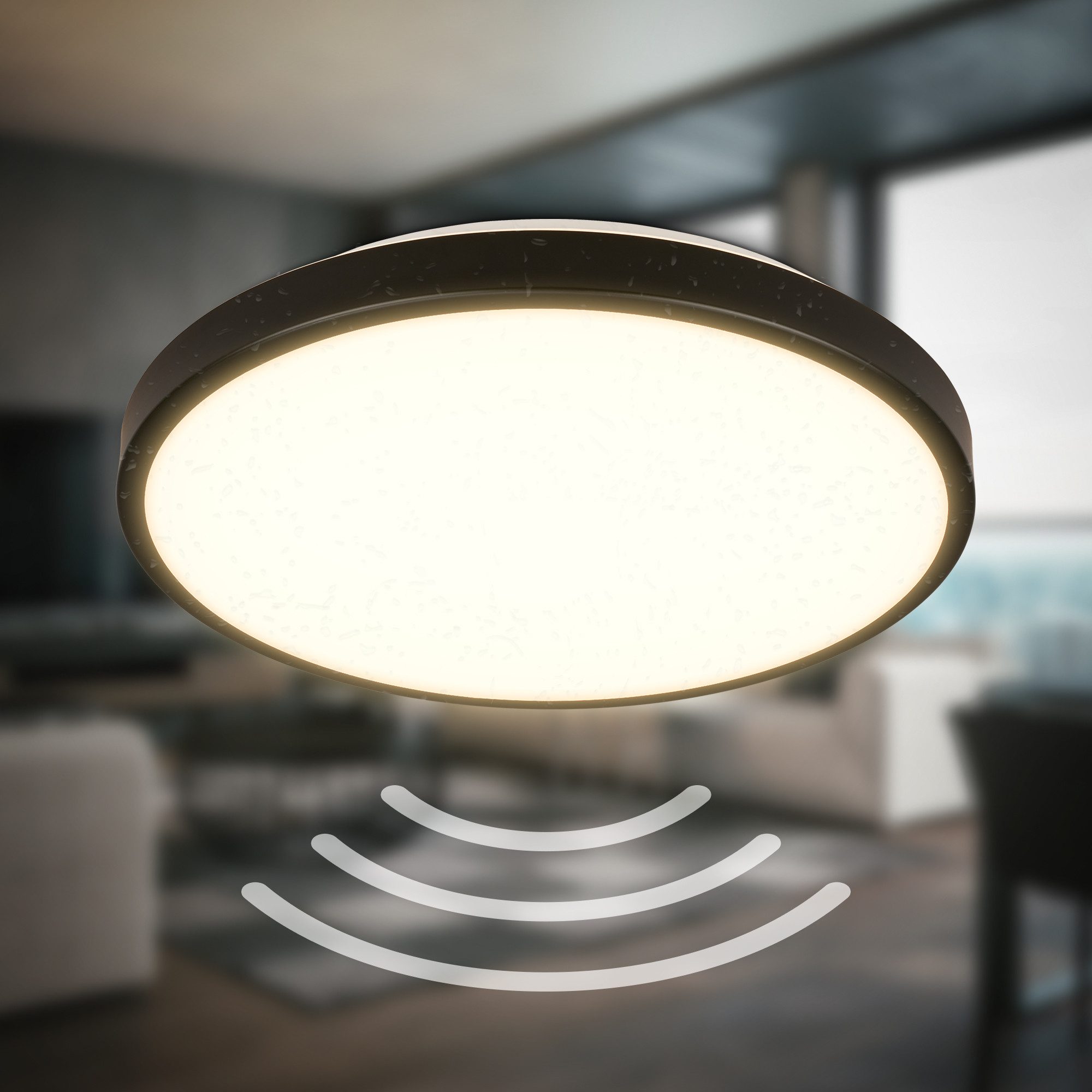 B.K.Licht Led-plafondlamp BK_DL1615 Bad plafondlamp met bewegingssensor, 3m bereik 120° detectiehoek, ip54, 13w, 1.300 lm, 3.000k, ø27cm, zwart (1 stuk)