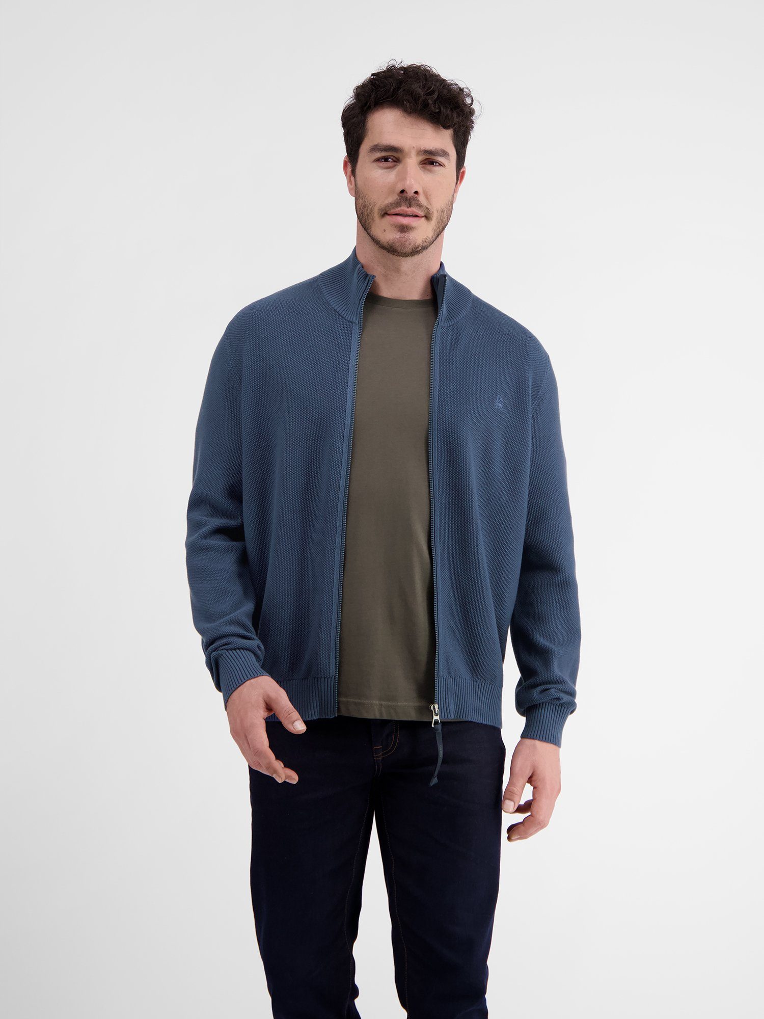 Lerros Vest LERROS brei jack met staande kraag heren vesten maat S blauw