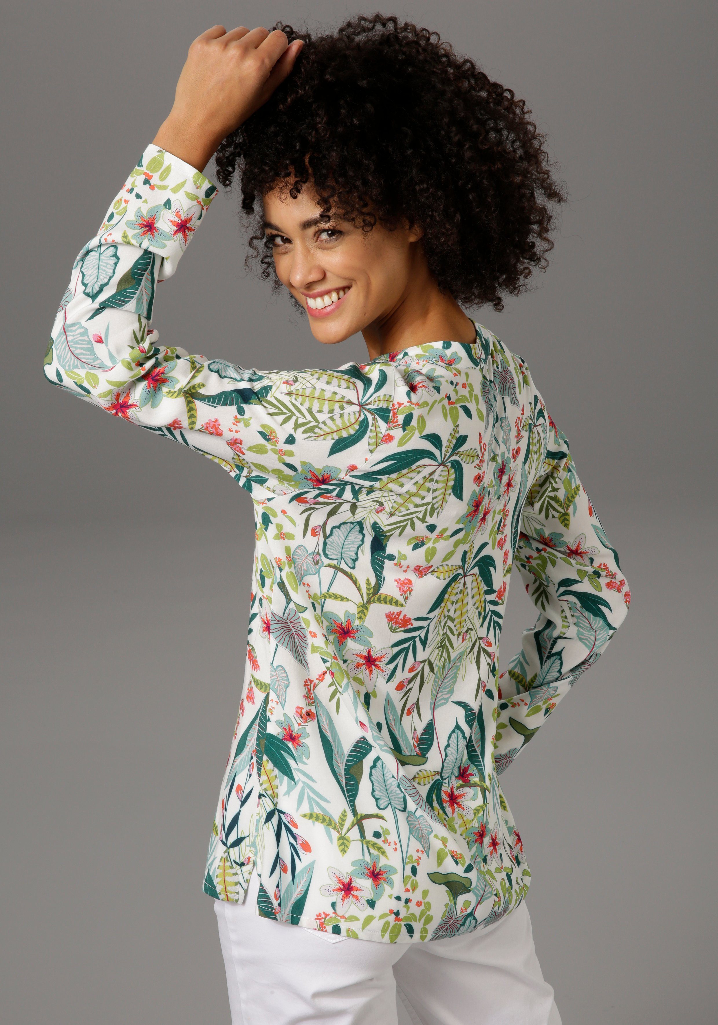 Aniston CASUAL Blouse zonder sluiting met bloemen en bladeren gedessineerd
