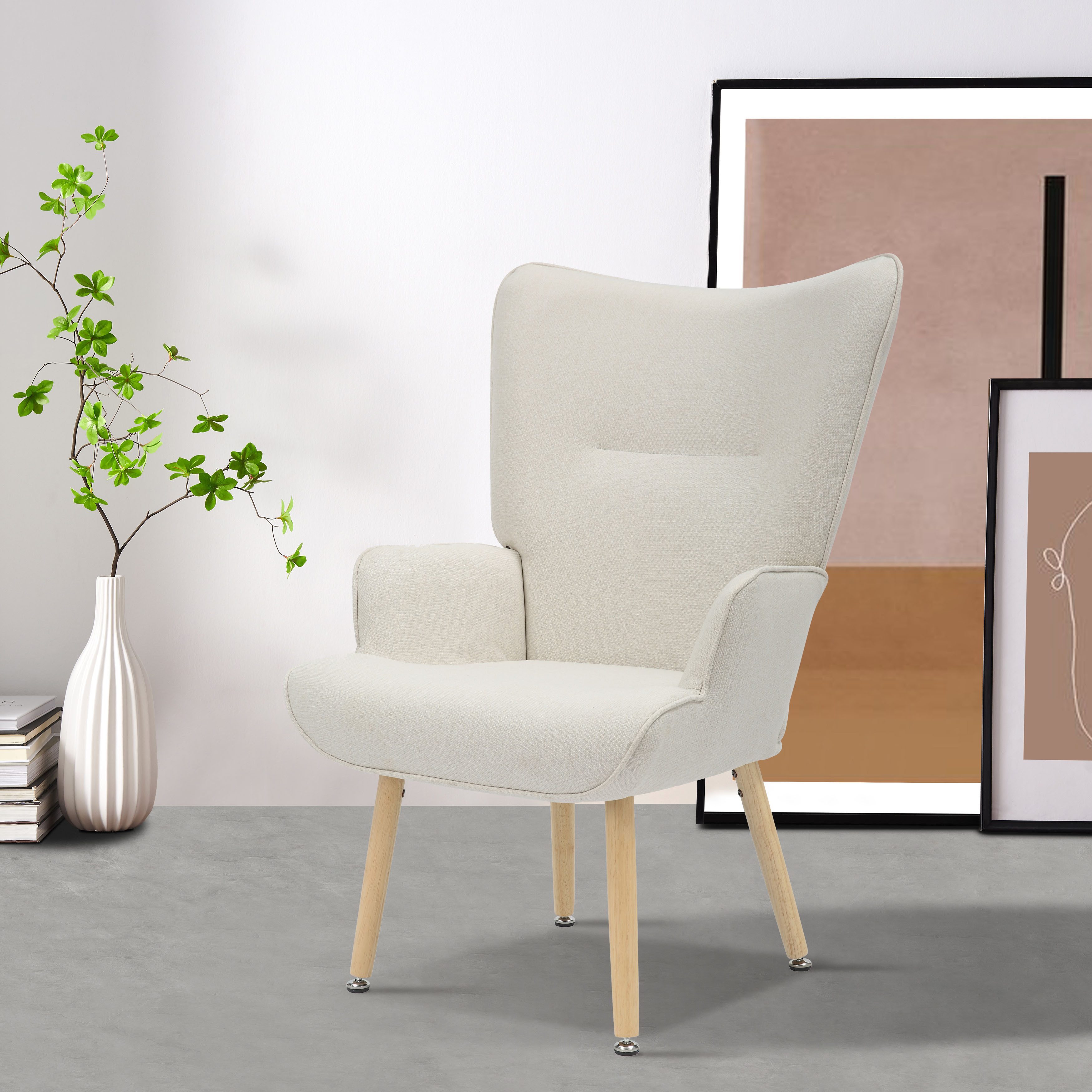 INOSIGN Relaxfauteuil KEADY, hoge rugstoel, TV-stoel Relaxstoel, oorkussenstoel met stabiele massief houten frame