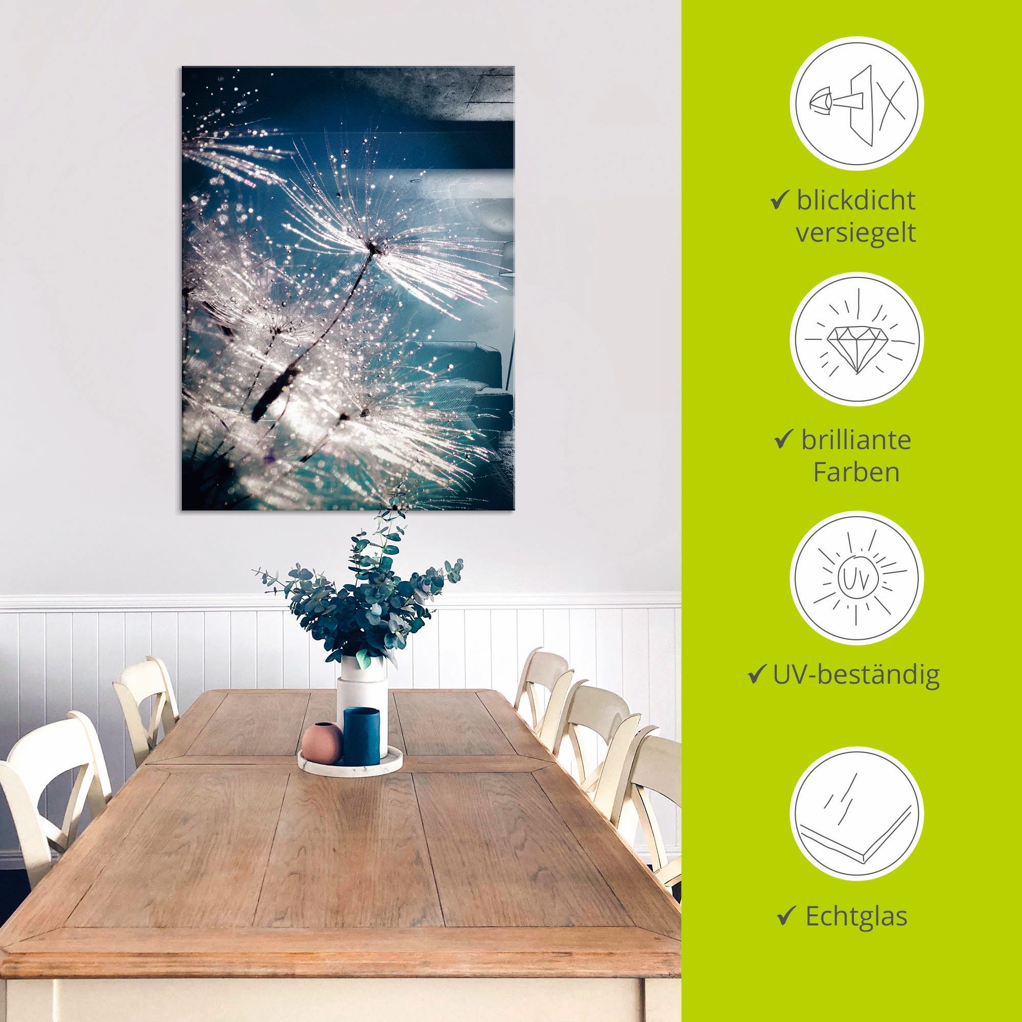 Artland Print op glas Pluizenbol kristallen pluimen