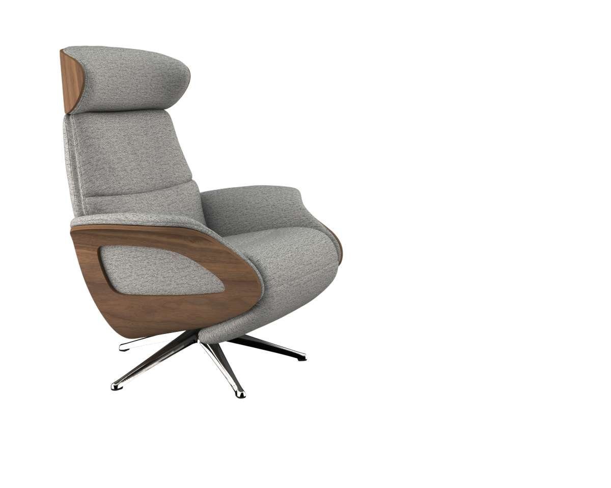 FLEXLUX Relaxfauteuil Clement praktische elektrische fauteuil Maat M, elektrische rug- en voetensteun, accu, armleuning Walnoot, aluminium voet