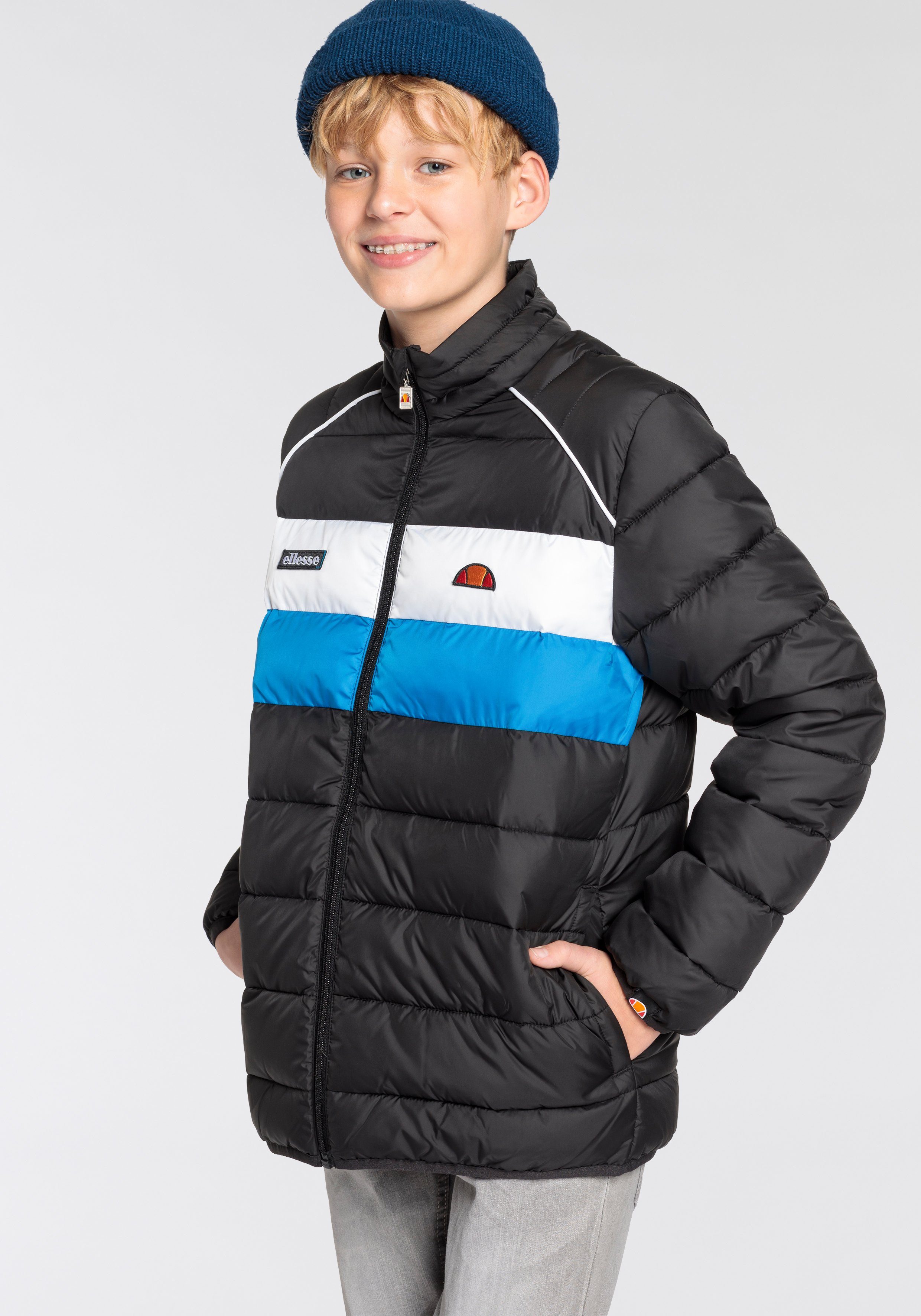 Ellesse outdoor jas Metano zwart wit blauw Polyester Opstaande kraag 158-164