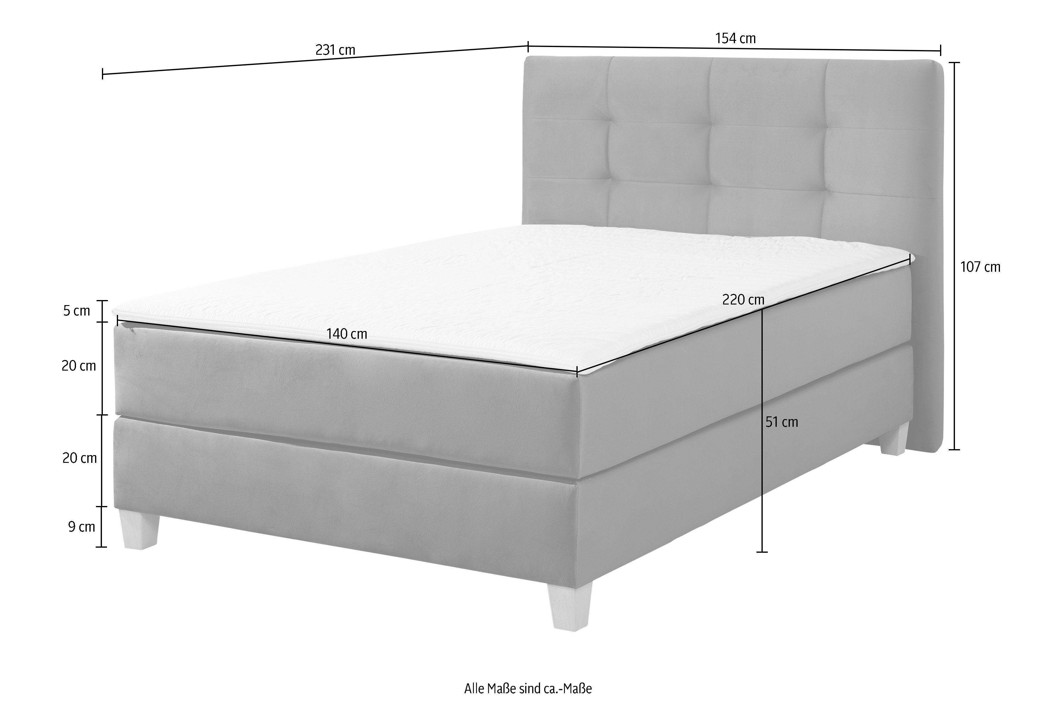 Home affaire Boxspring Moulay incl. topmatras, in extra lang 220 cm, 3 hardheden, ook in h4