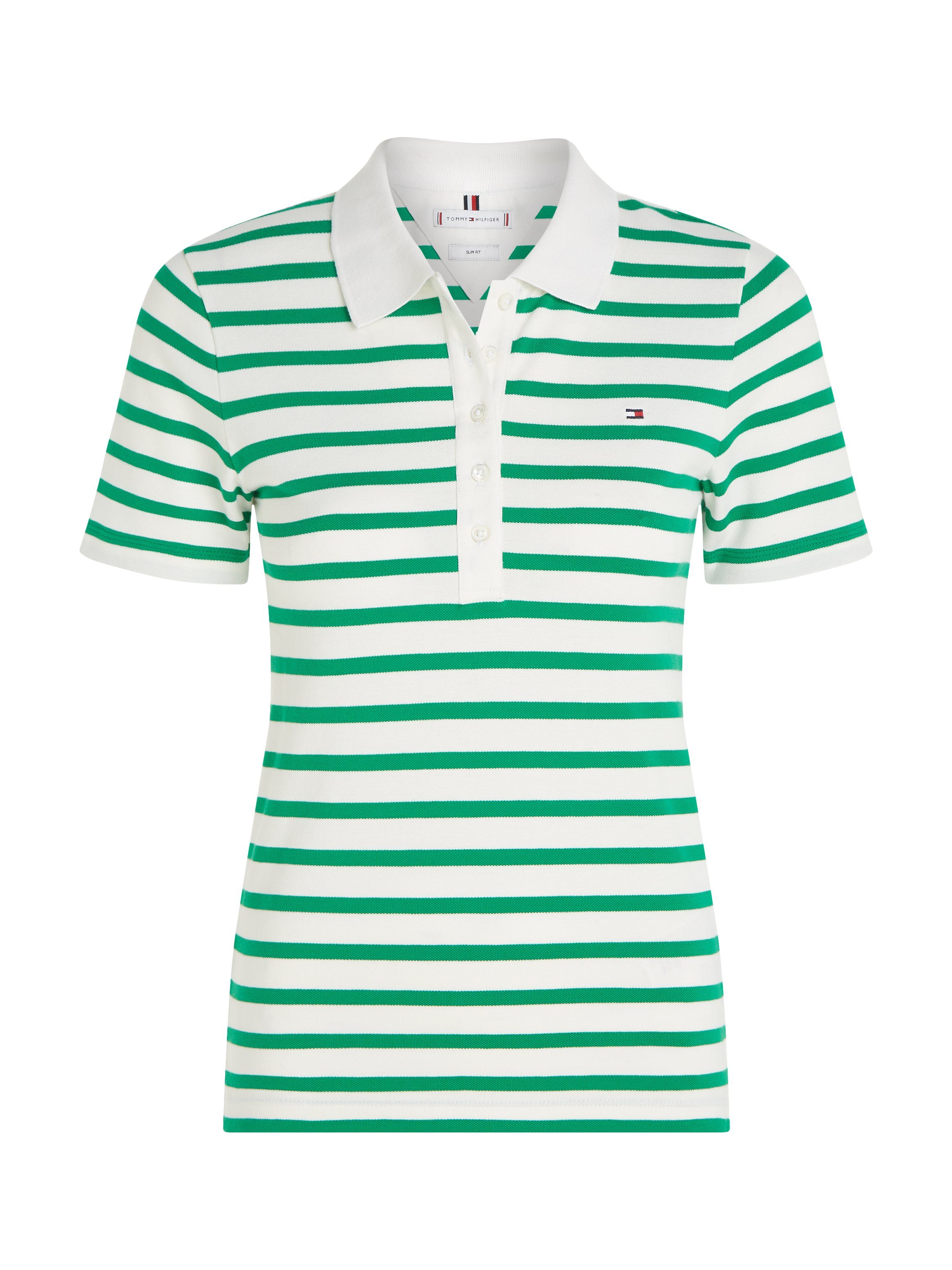 Tommy Hilfiger Poloshirt 1985 SLIM PIQUE STRIPE POLO SS met discreet geborduurd tommy hilfiger logo