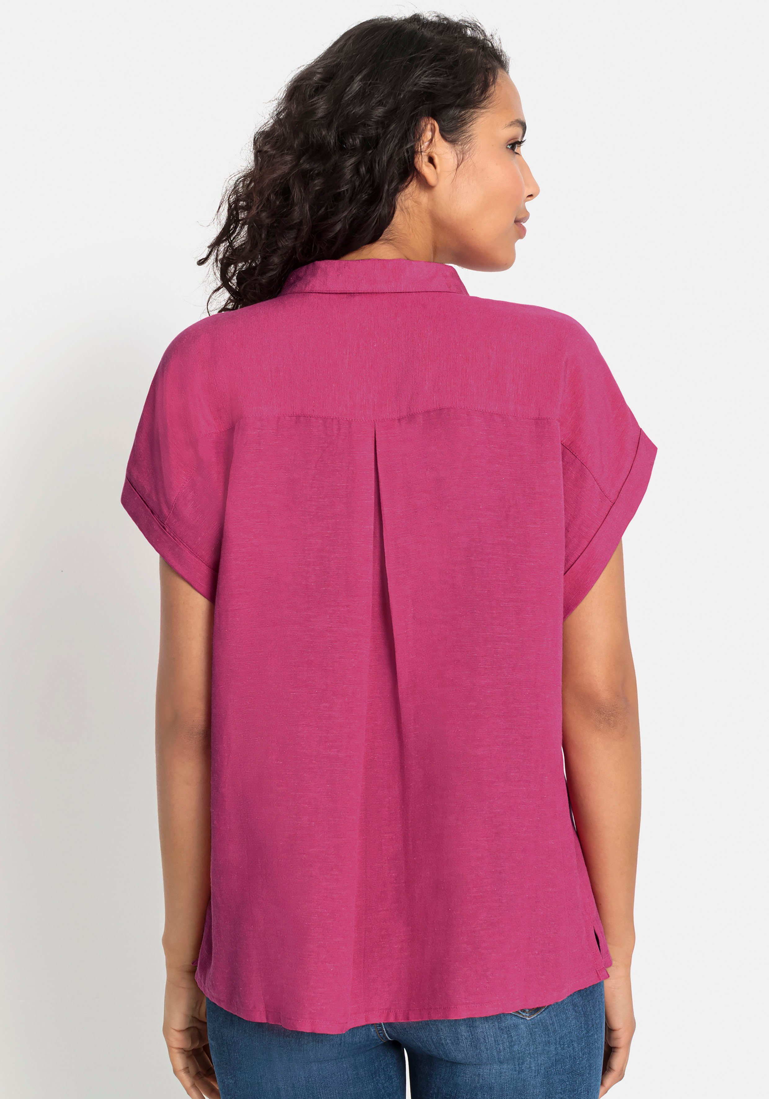 Lascana Overhemdblouse van mix van linnen met knoopsluiting, blouse met korte mouwen, linnen blouse