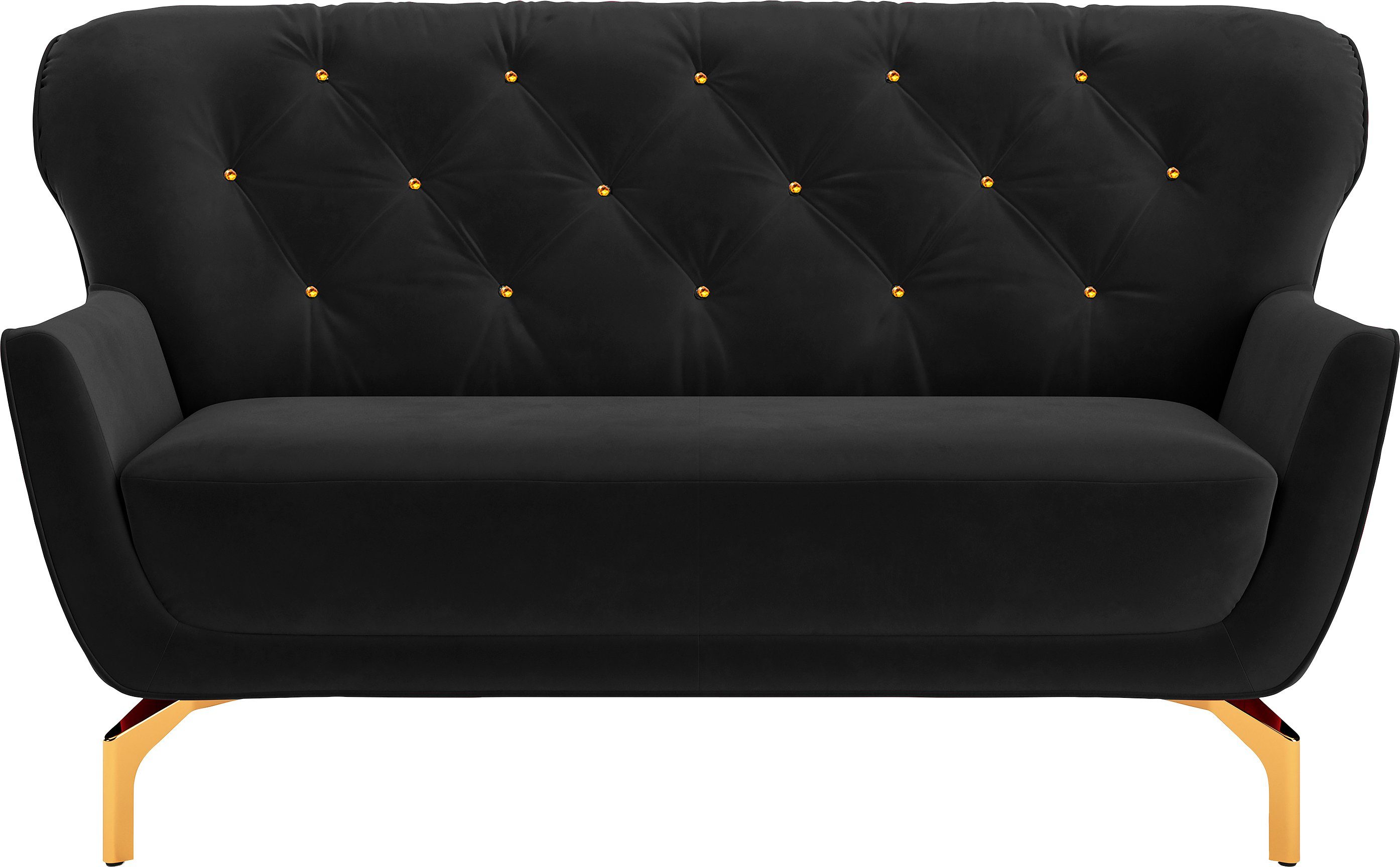 sit&more 2-zitsbank Orient 3 incl. 2 sierkussens met strassteentjes, goudkleurige metalen poten zwart, 2-zitsbanken