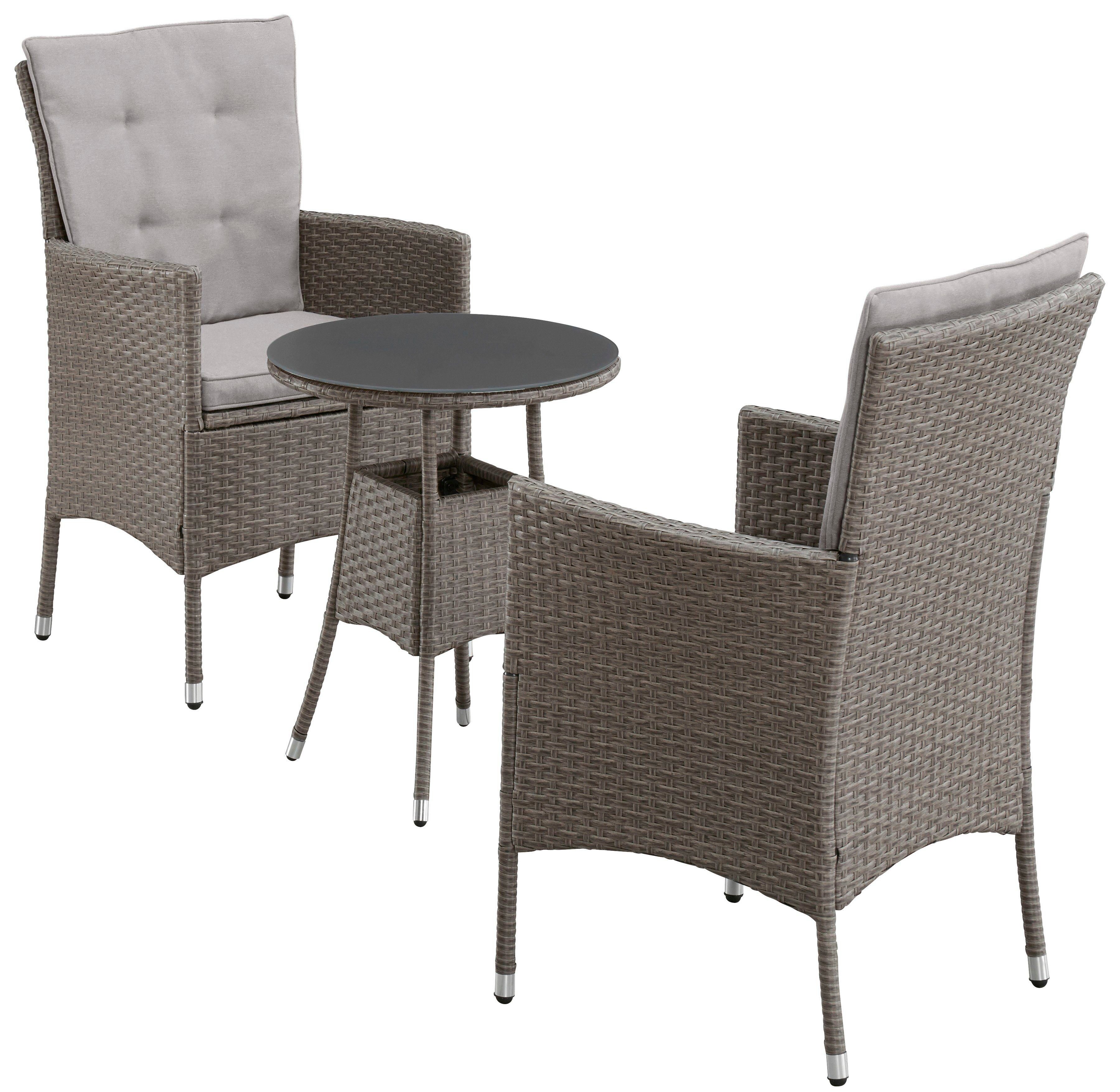 KONIFERA Tuin-eethoek Balkonset "Mailand" Polyrattan, tafelblad van veiligheidsglas, verzinkt staal (set, 7-delig)